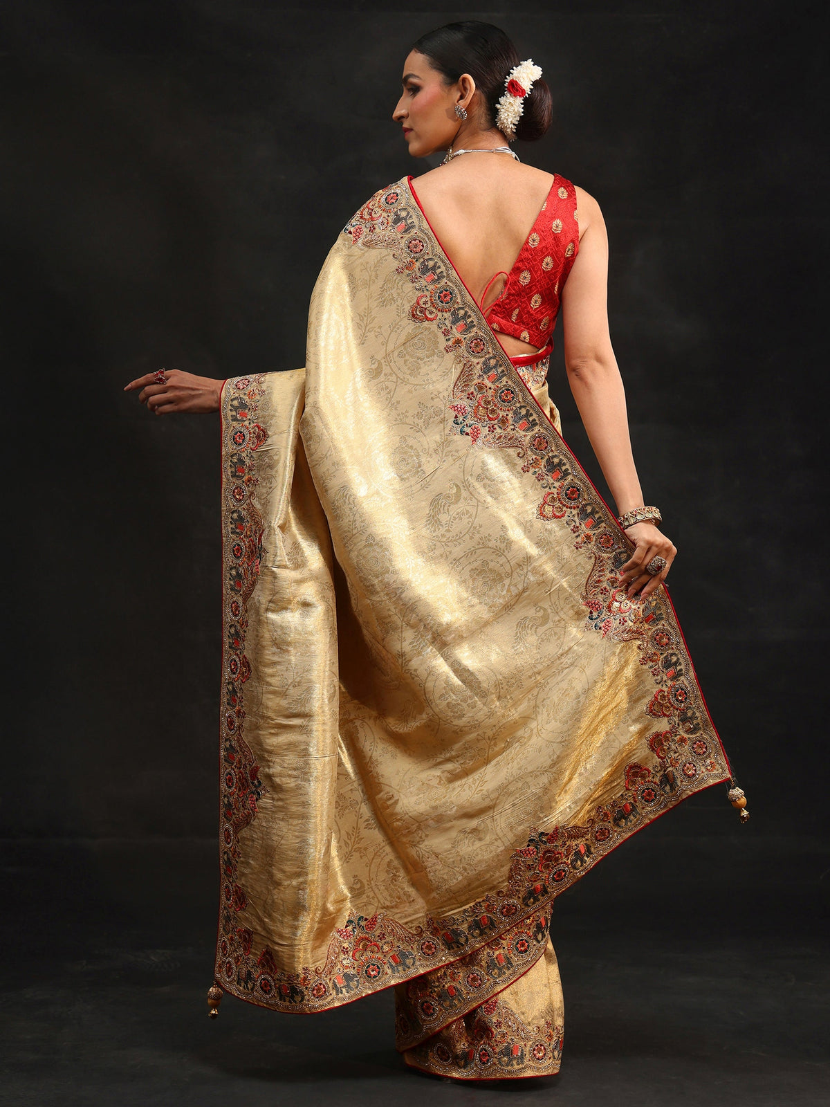 Anouk Art Gold Silk Blend Saree with Embroidered Border
