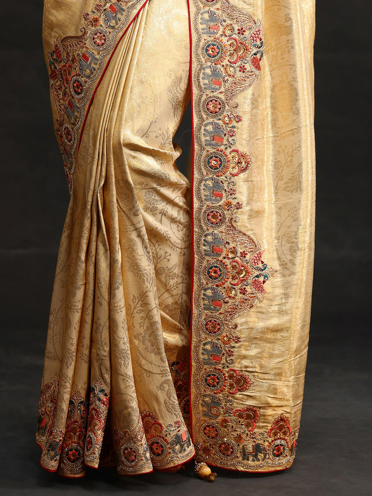 Anouk Art Gold Silk Blend Saree with Embroidered Border