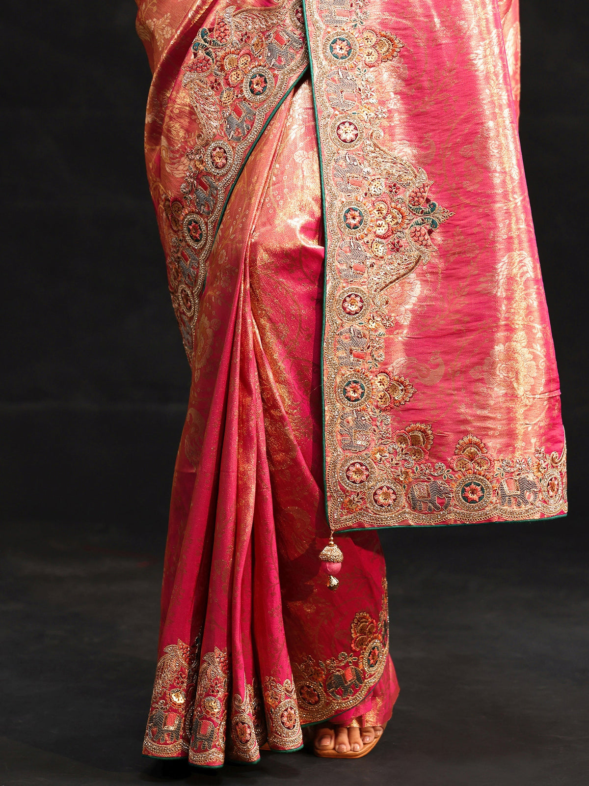 Anouk Art Rose Pink Woven Design Saree with Embroidered Border