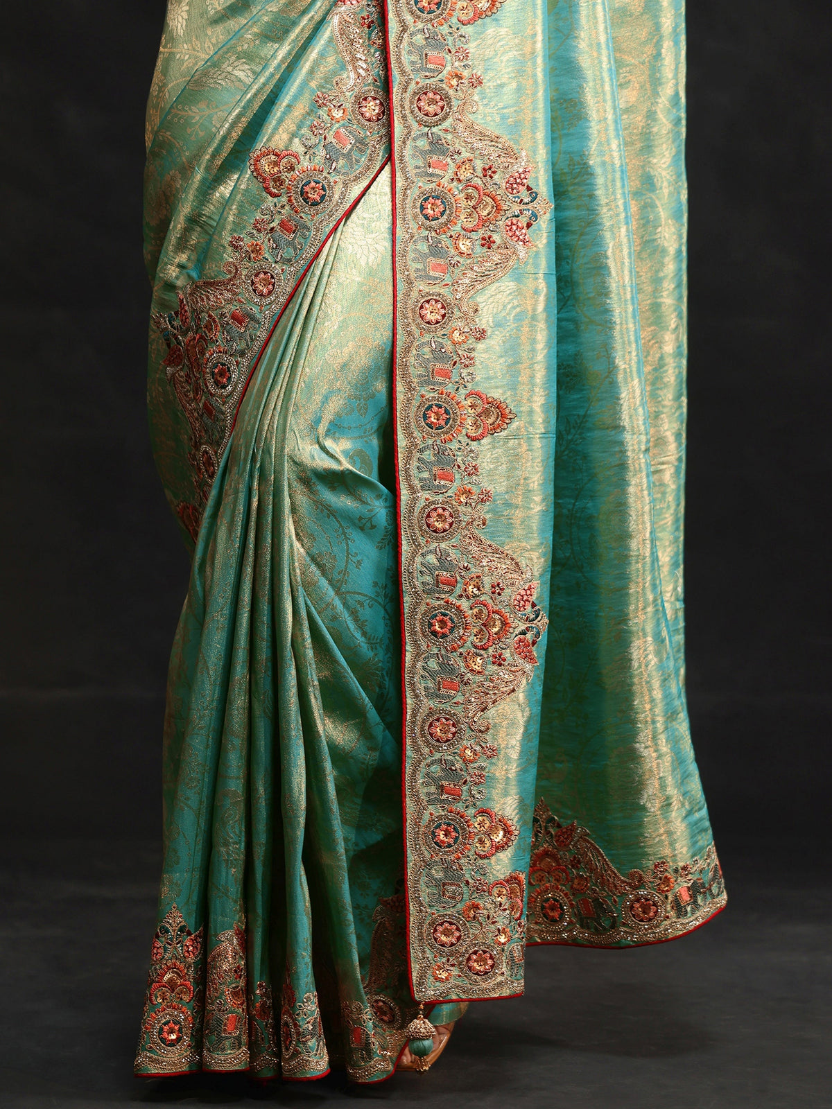 Anouk Art Aqua Blue Woven Design Saree with Embroidered Border