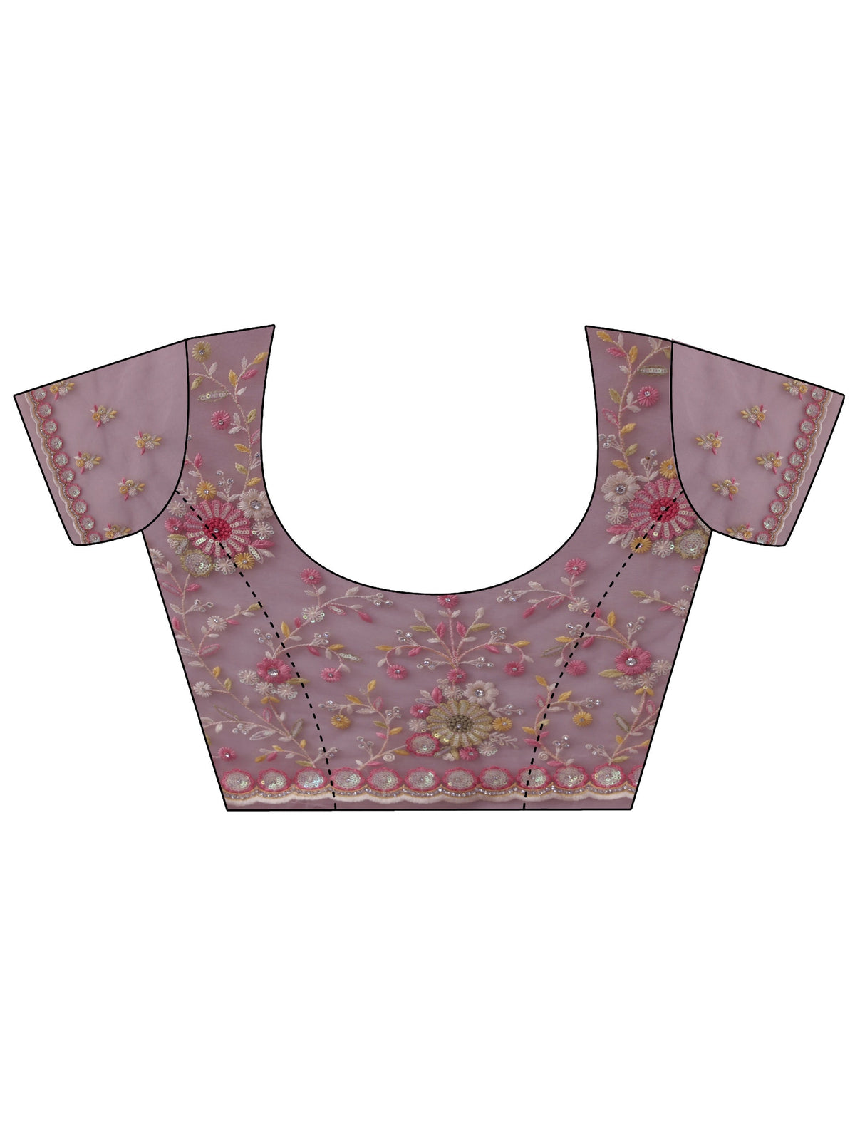 Anouk Art Baby Pink Floral Embroidered Net Saree