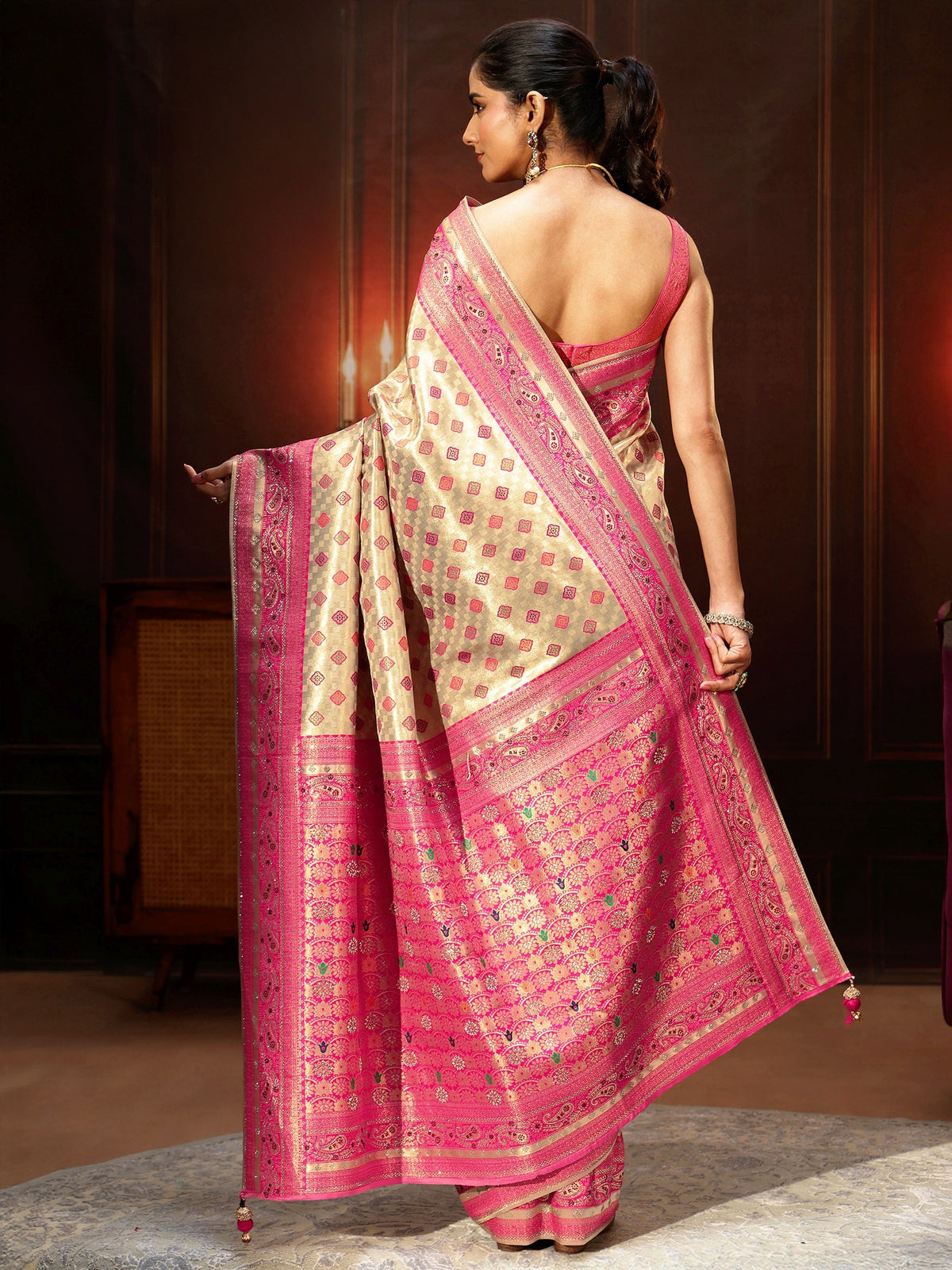 Anouk Gold Woven Design Silk Blend Saree with Embellished Pallu