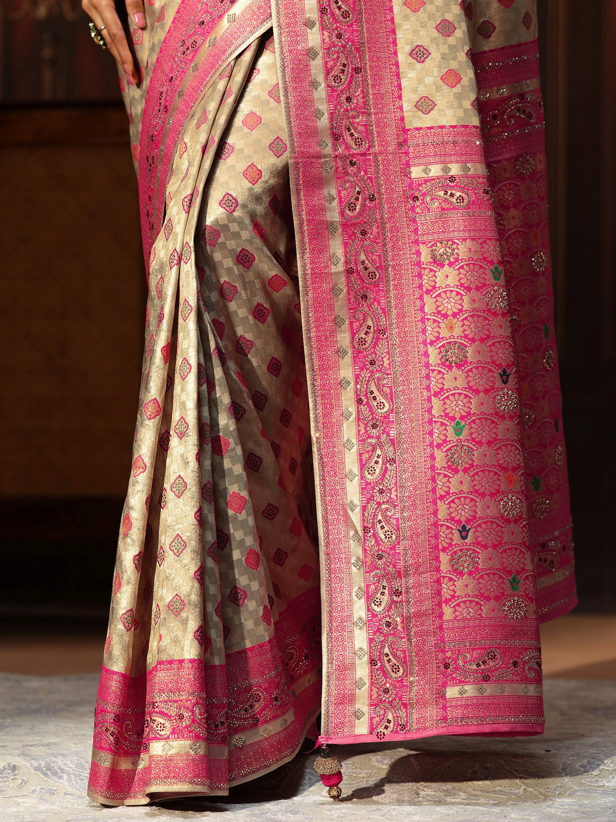 Anouk Gold Woven Design Silk Blend Saree with Embellished Pallu