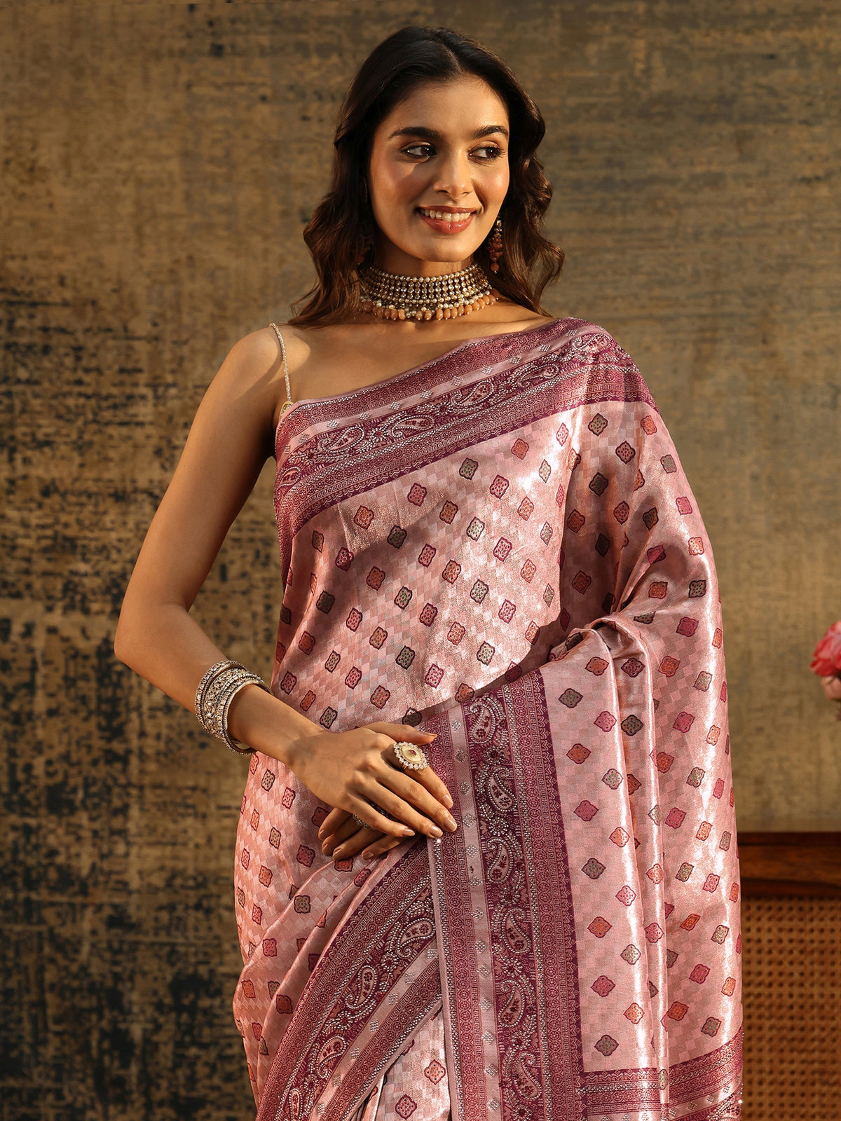 Anouk Lilac Woven Silk Blend Saree with Paisley Embellished Border