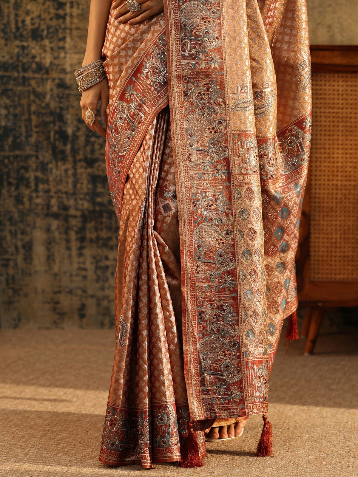 Anouk Art Rust Brown Banarasi SIlk Blend Saree