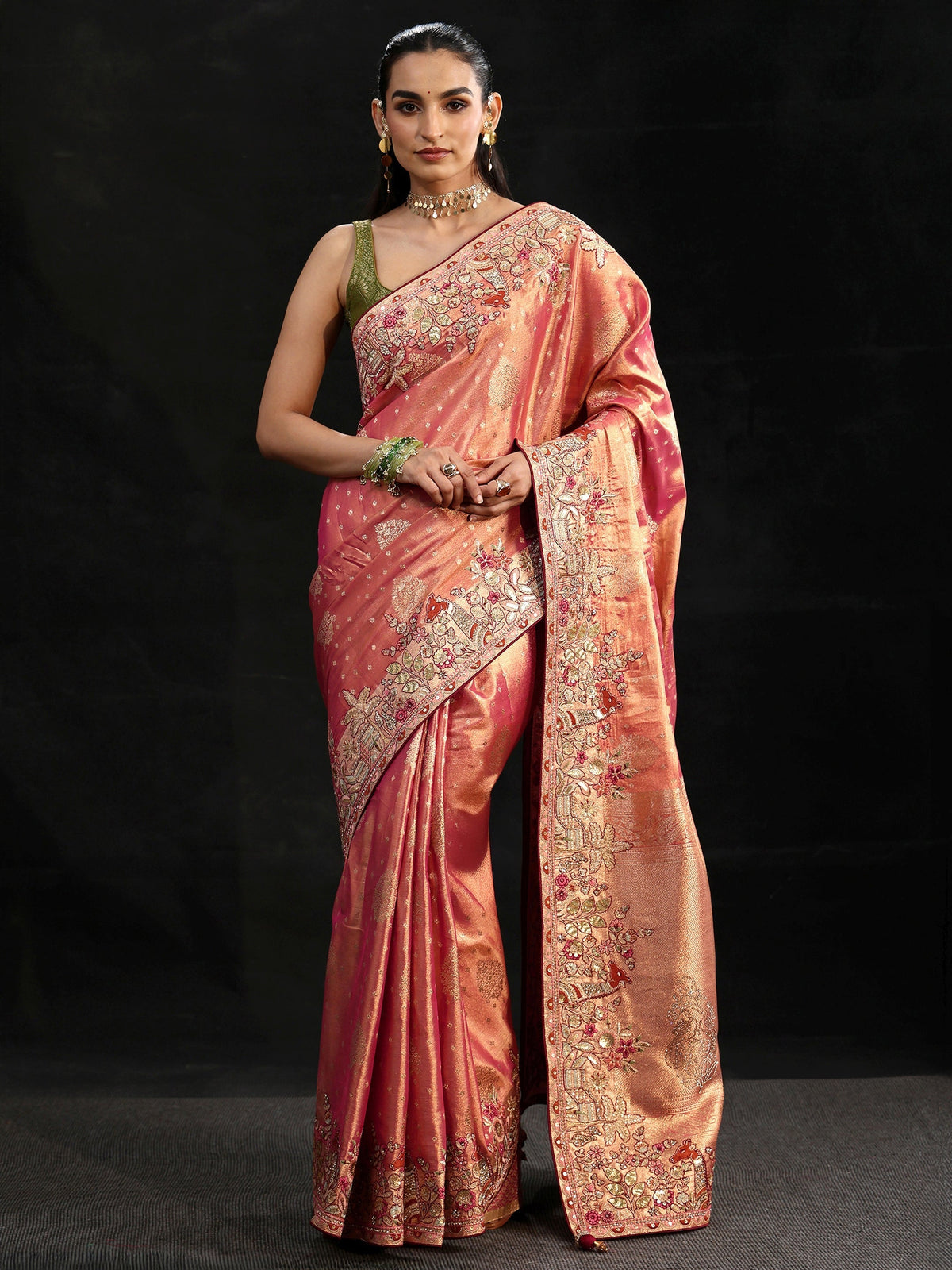 Anouk Art Peach Woven Design Silk Blend Saree with Embroidered Border