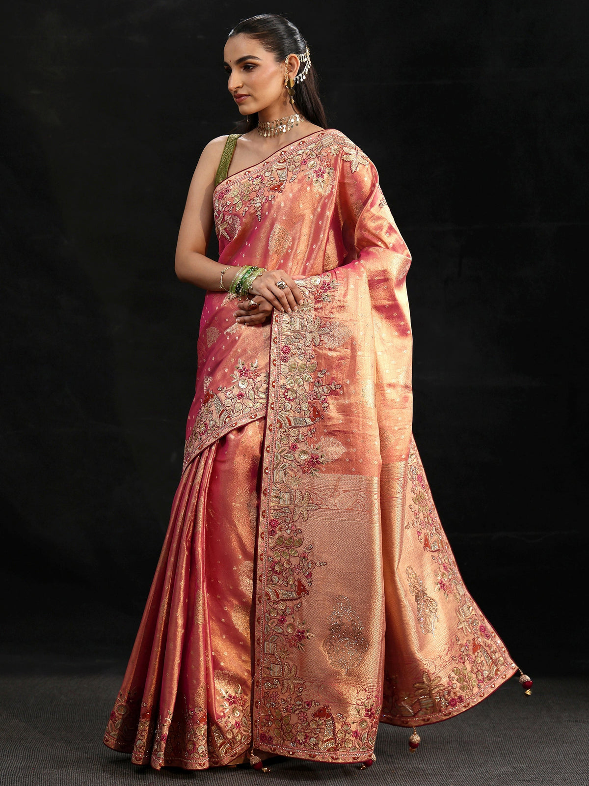 Anouk Art Peach Woven Design Silk Blend Saree with Embroidered Border