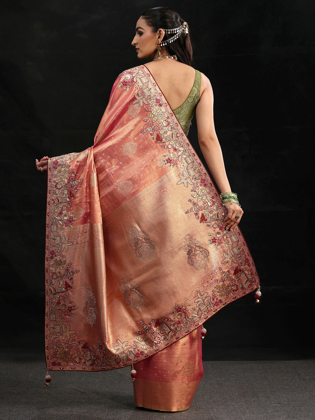 Anouk Art Peach Woven Design Silk Blend Saree with Embroidered Border