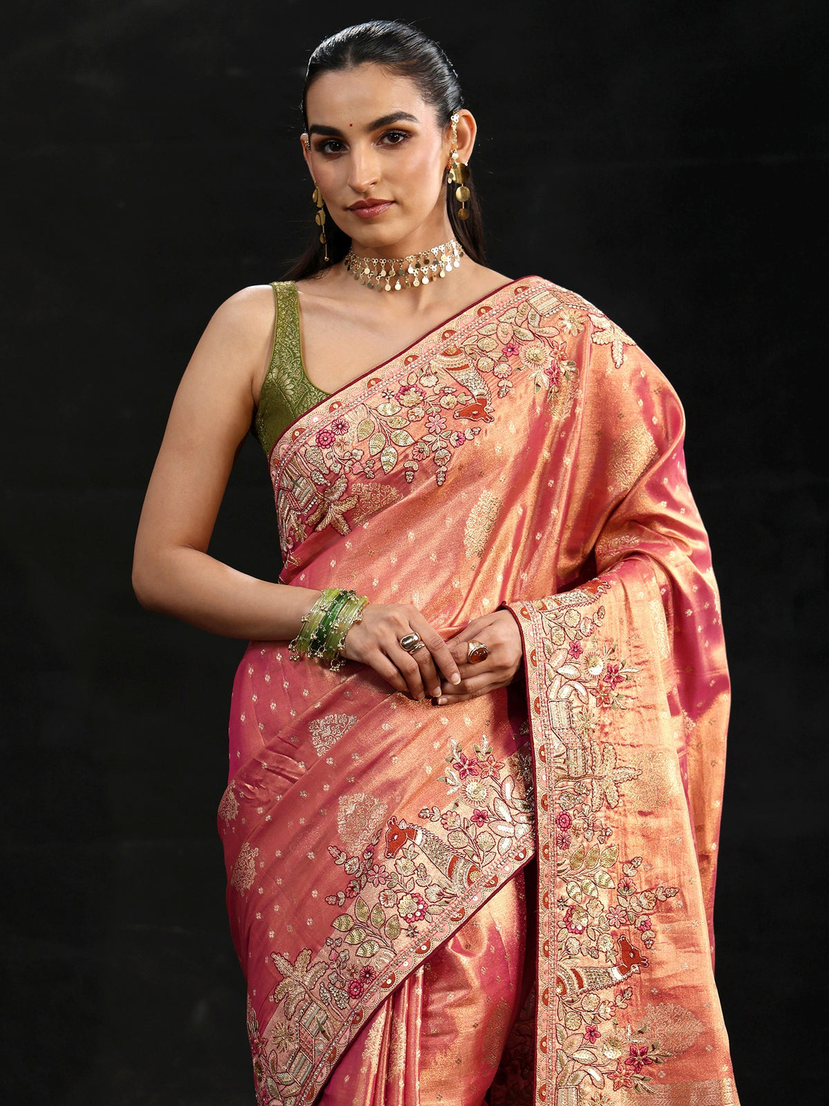 Anouk Art Peach Woven Design Silk Blend Saree with Embroidered Border