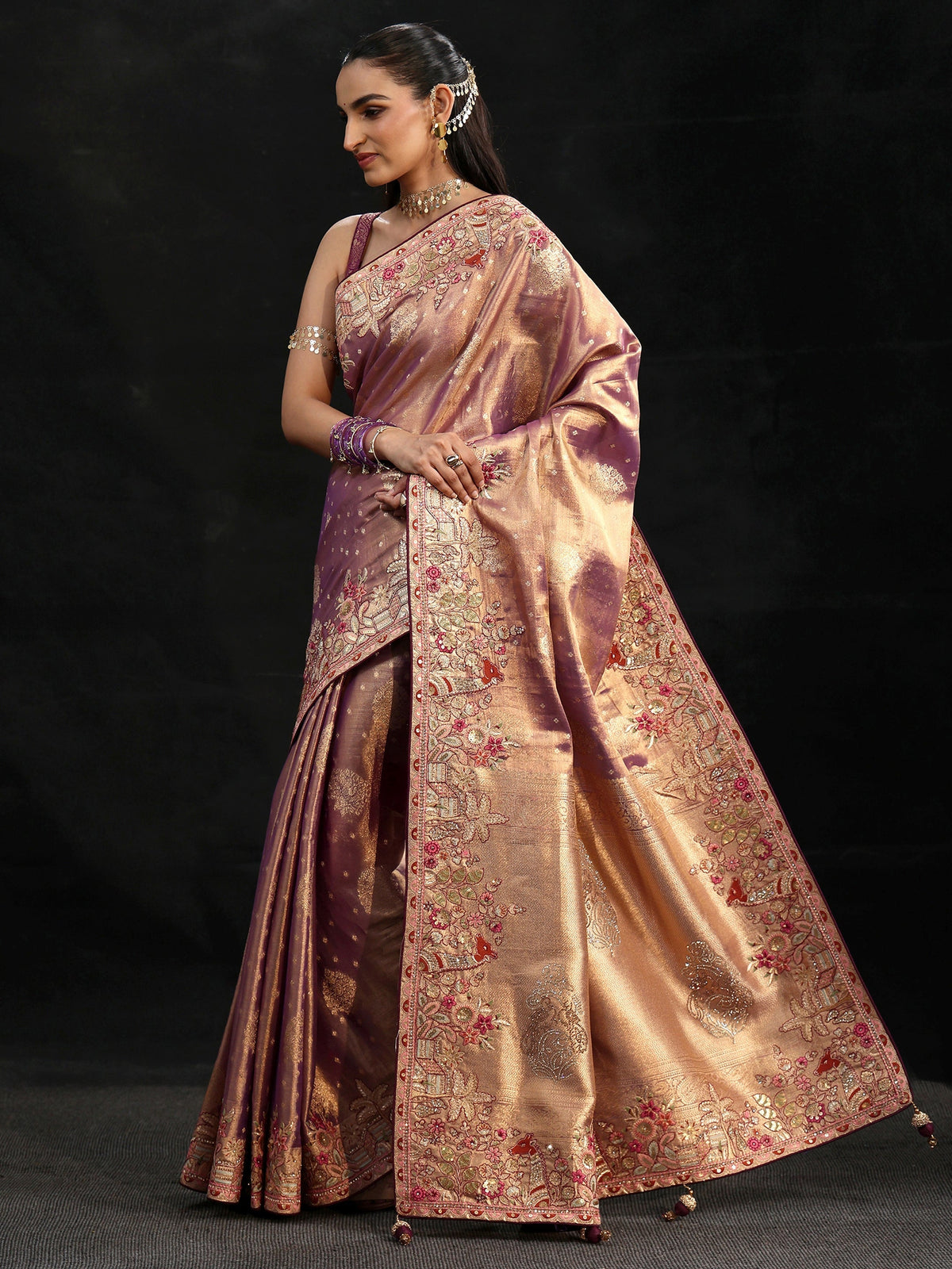 Anouk Art Purple Woven Design Silk Blend Saree with Embroidered Border