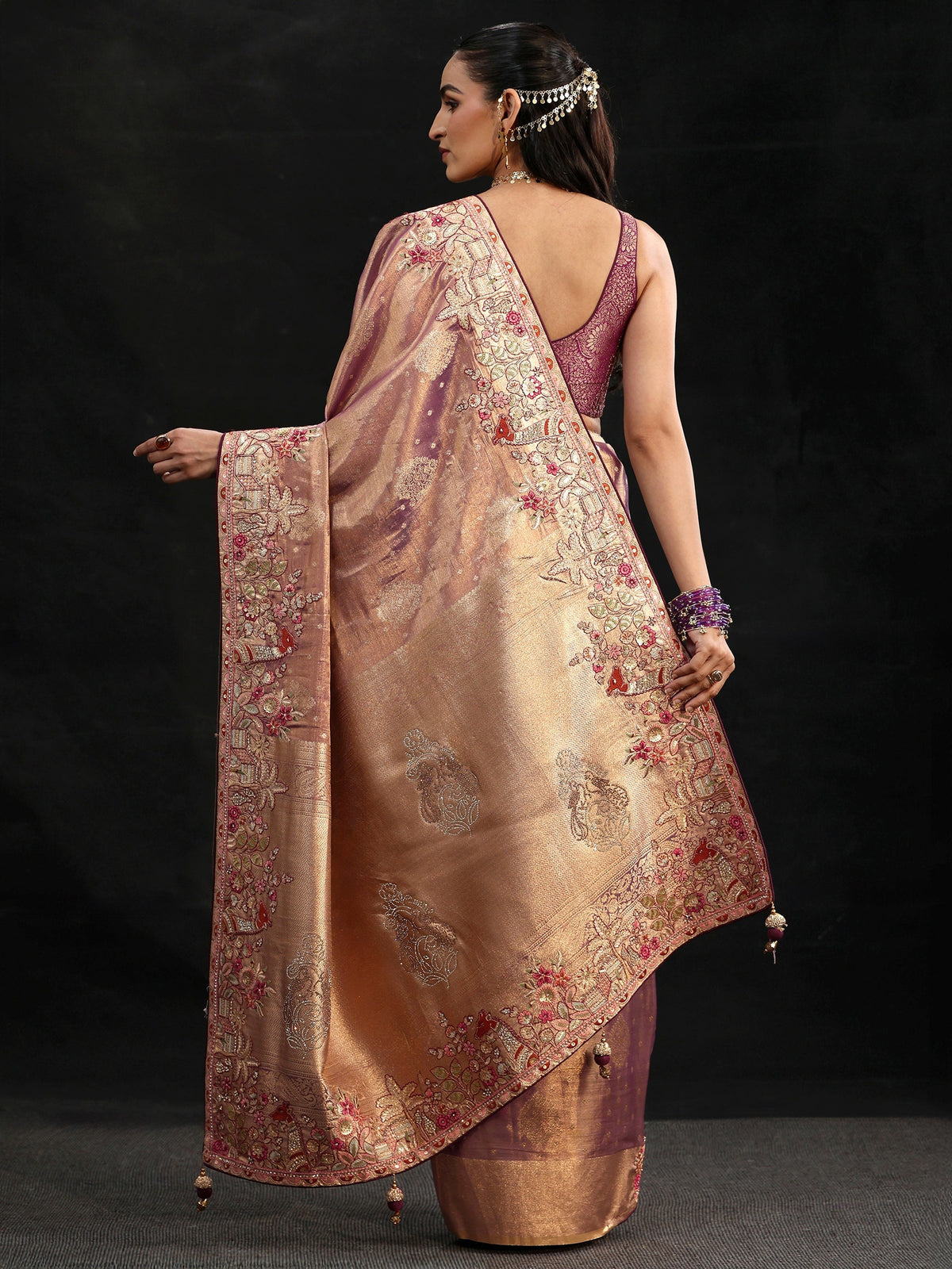 Anouk Art Purple Woven Design Silk Blend Saree with Embroidered Border