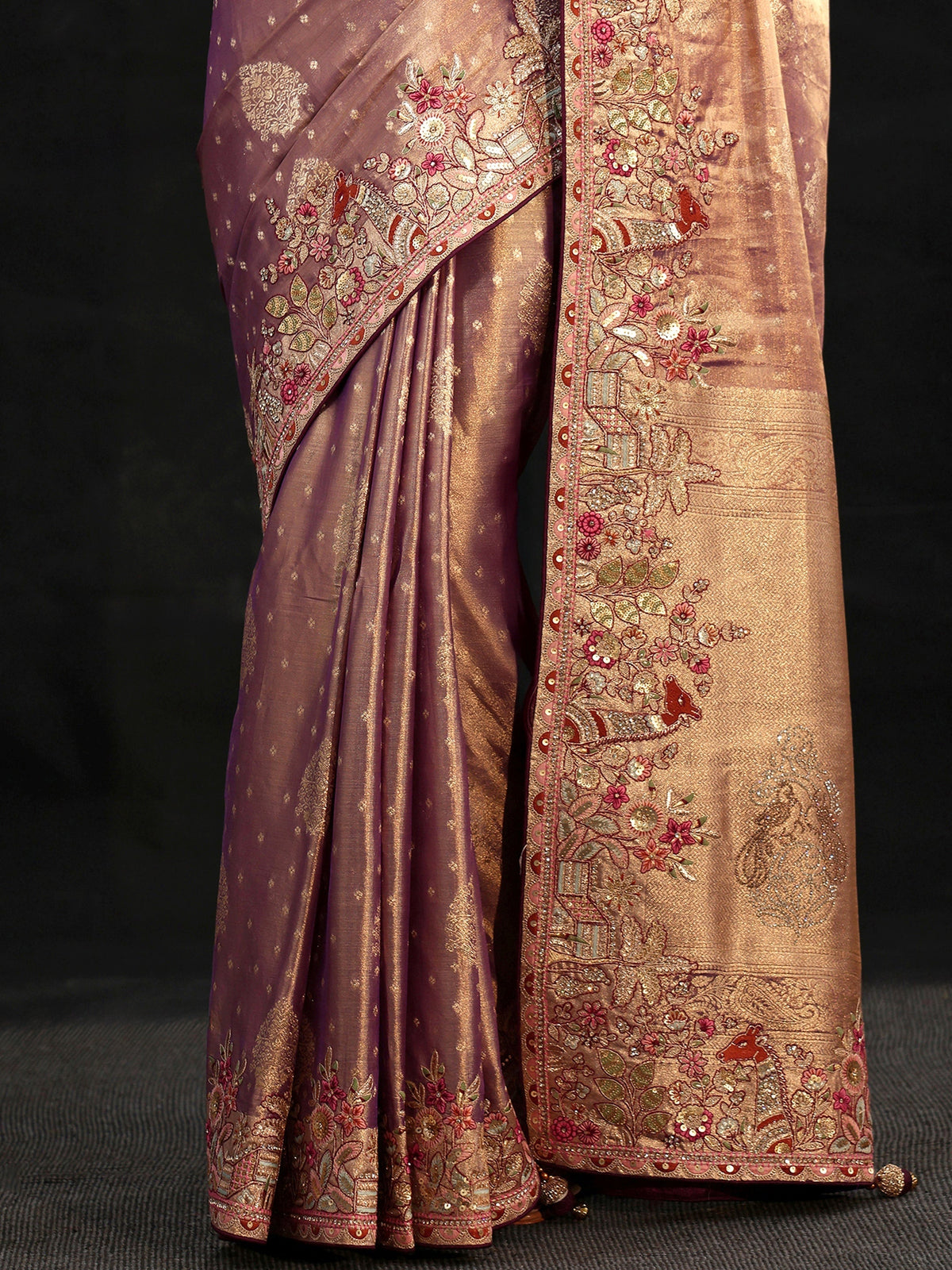 Anouk Art Purple Woven Design Silk Blend Saree with Embroidered Border
