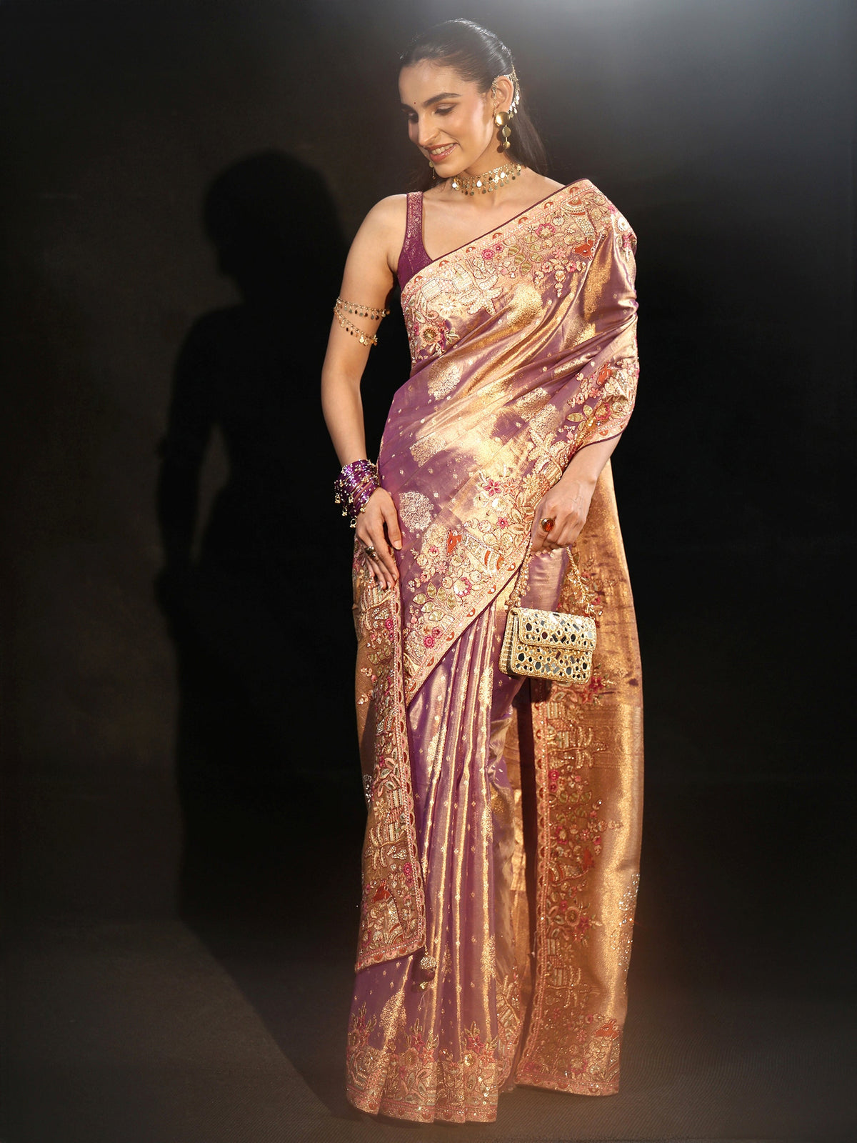 Anouk Art Purple Woven Design Silk Blend Saree with Embroidered Border