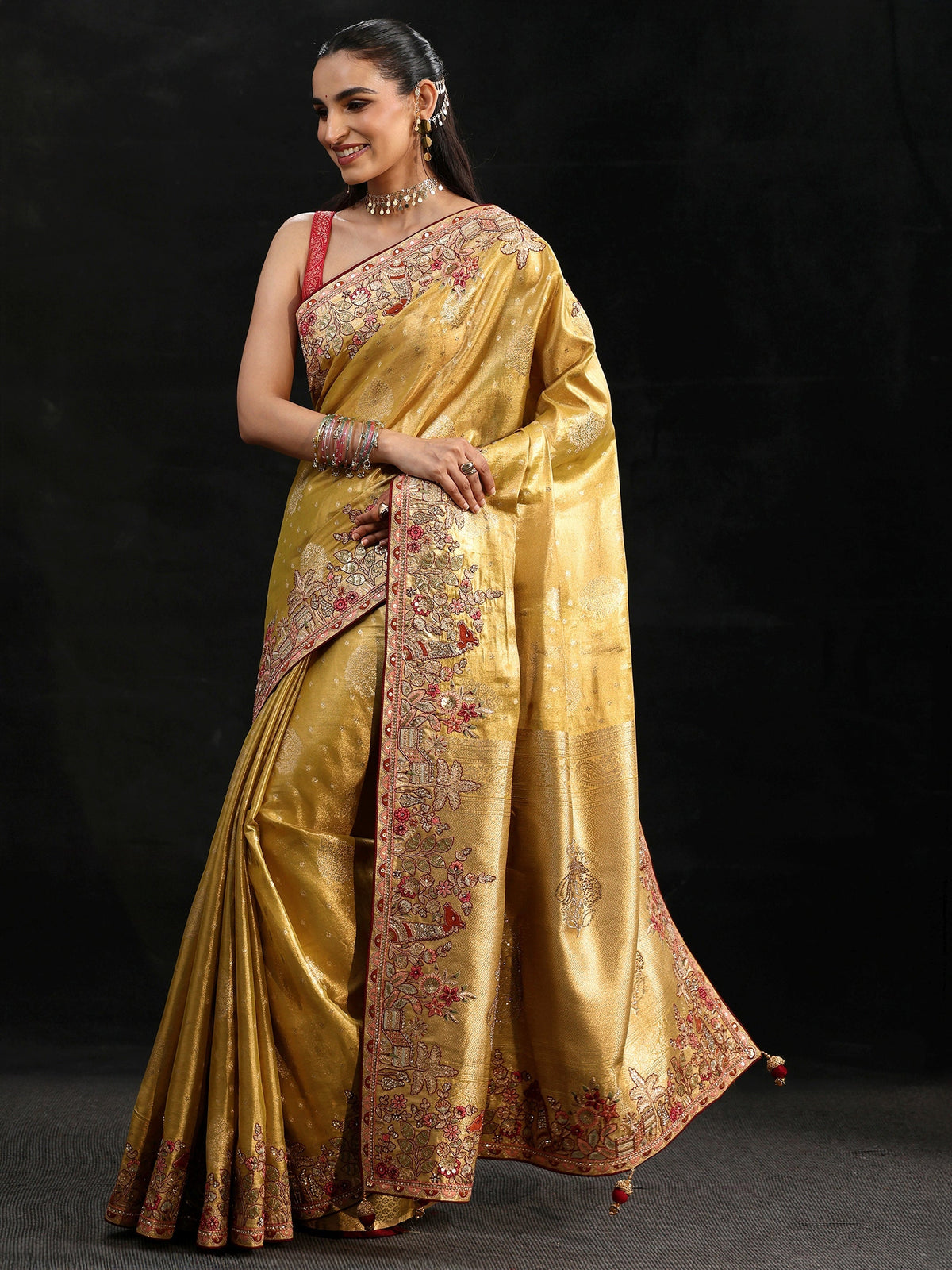 Anouk Art Mustard Woven Design Silk Blend Saree with Embroidered Border