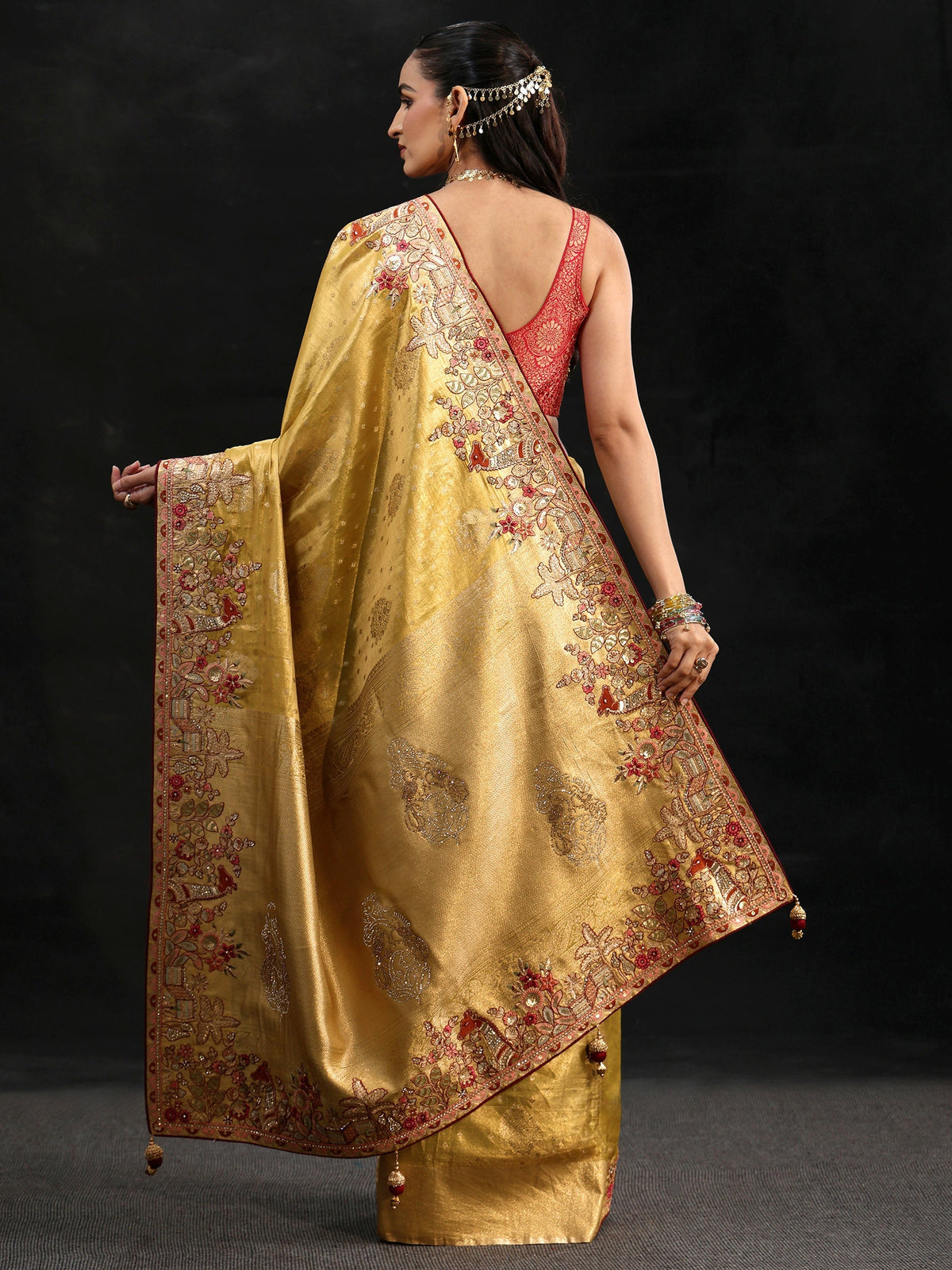 Anouk Art Mustard Woven Design Silk Blend Saree with Embroidered Border