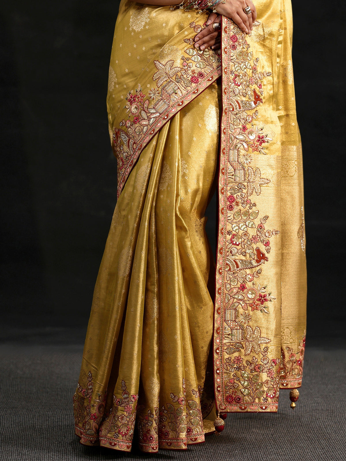 Anouk Art Mustard Woven Design Silk Blend Saree with Embroidered Border
