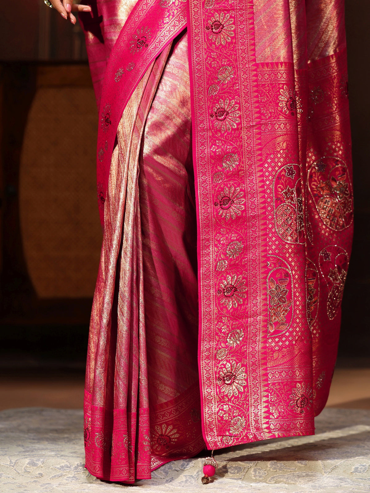 Anouk Pink Banarasi Silk Blend Saree with Embellished Pallu