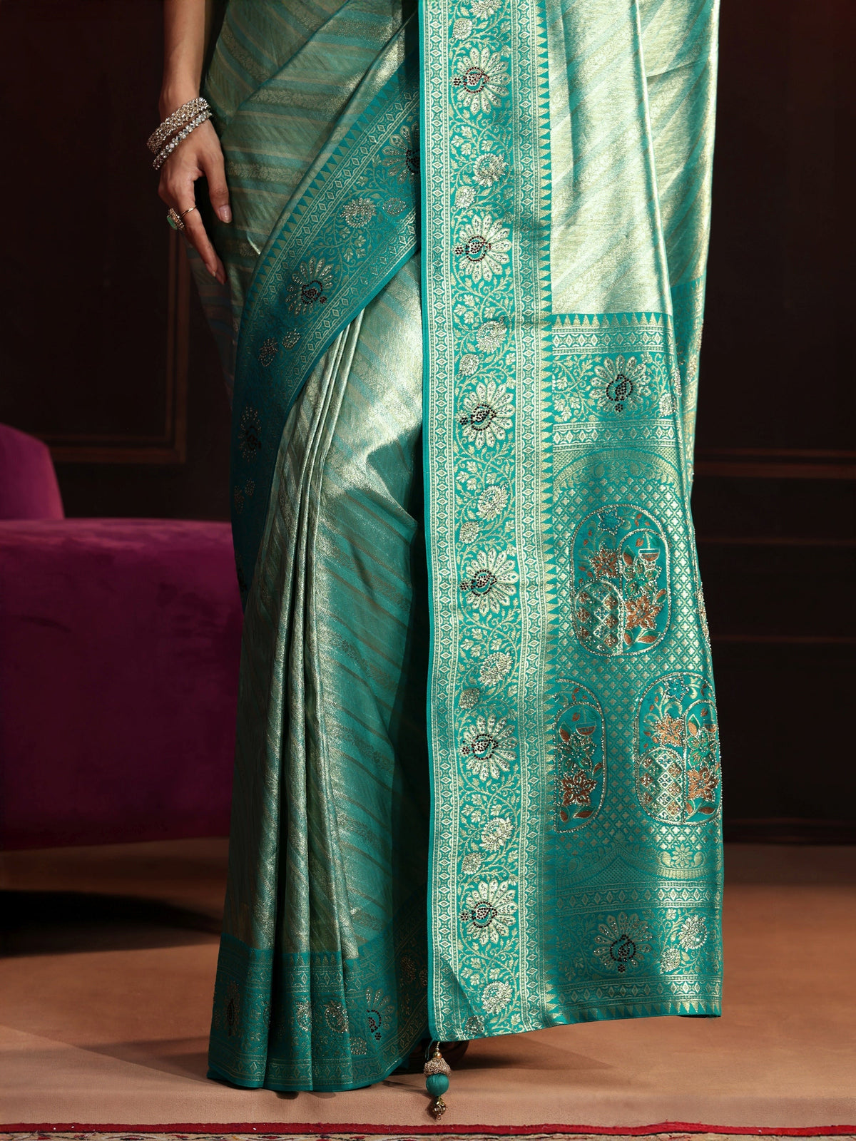Anouk Sea Green Woven Design Silk Blend Saree
