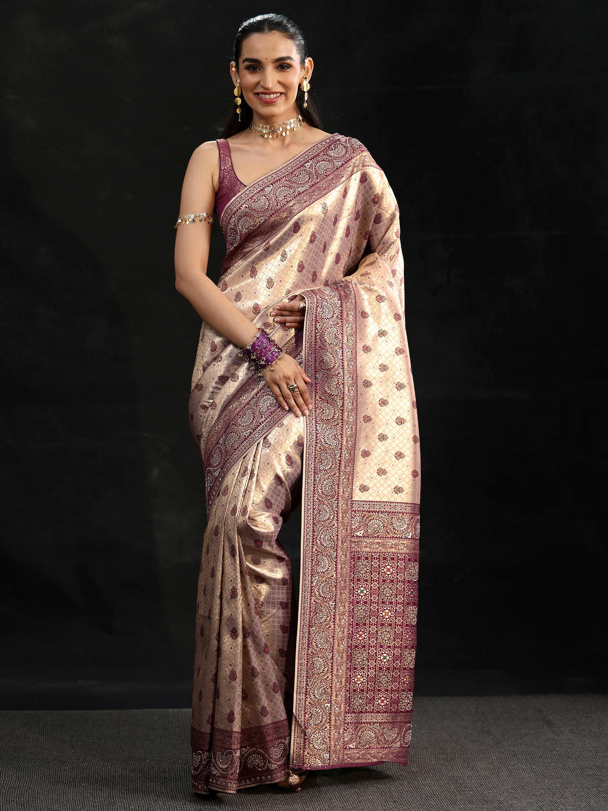 Anouk Art Purple Banarasi Silk Blend Saree