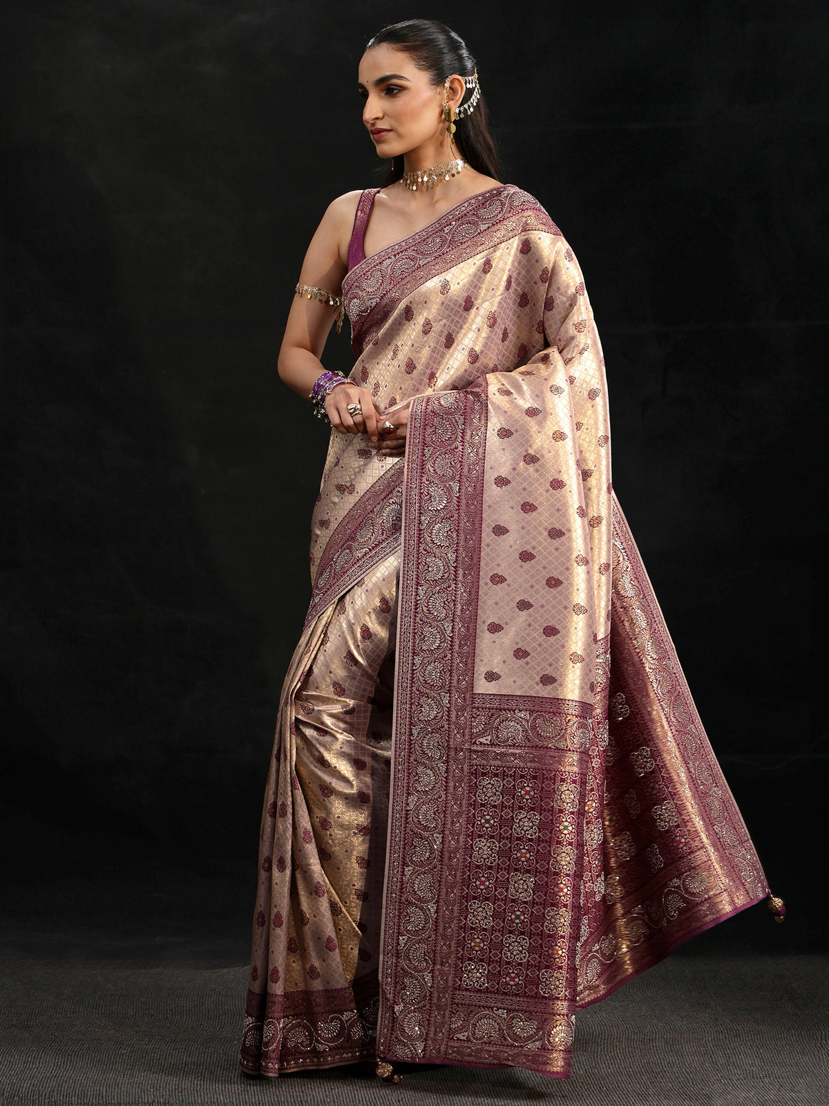 Anouk Art Purple Banarasi Silk Blend Saree