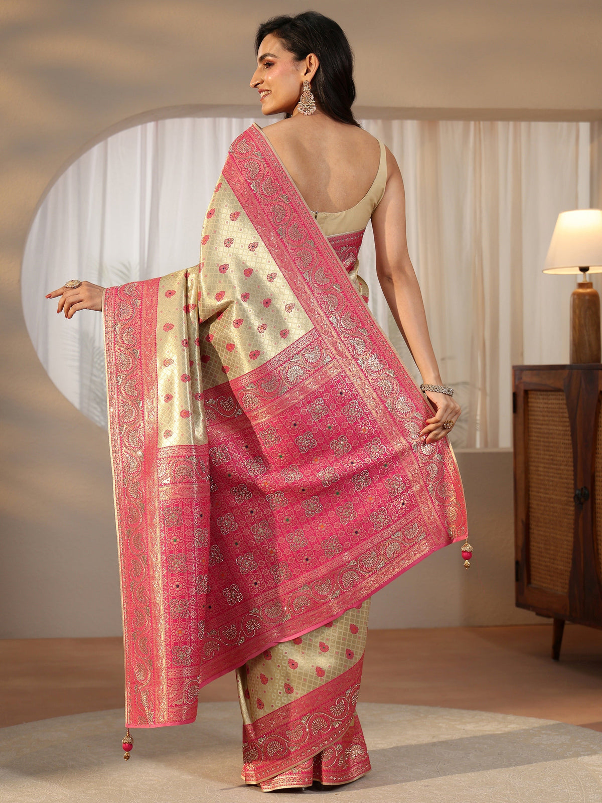 Anouk Art Gold Banarasi Silk Blend Saree
