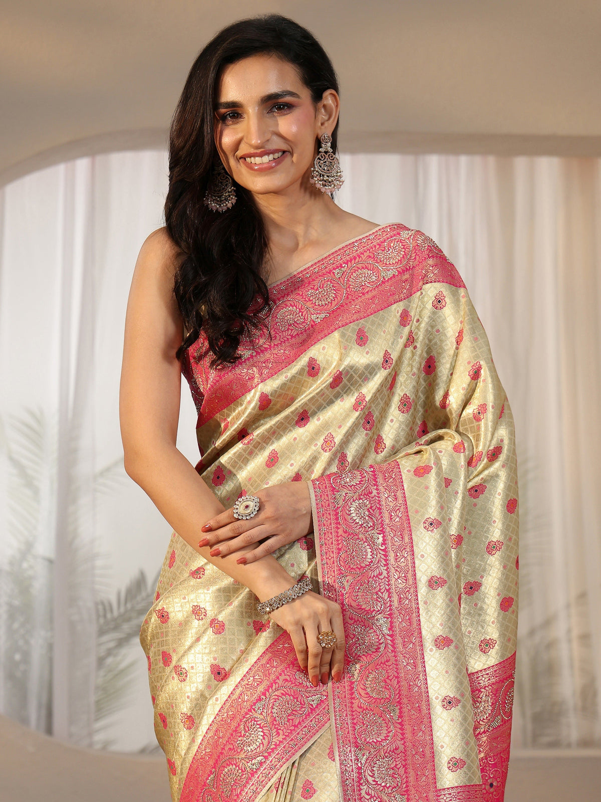 Anouk Art Gold Banarasi Silk Blend Saree