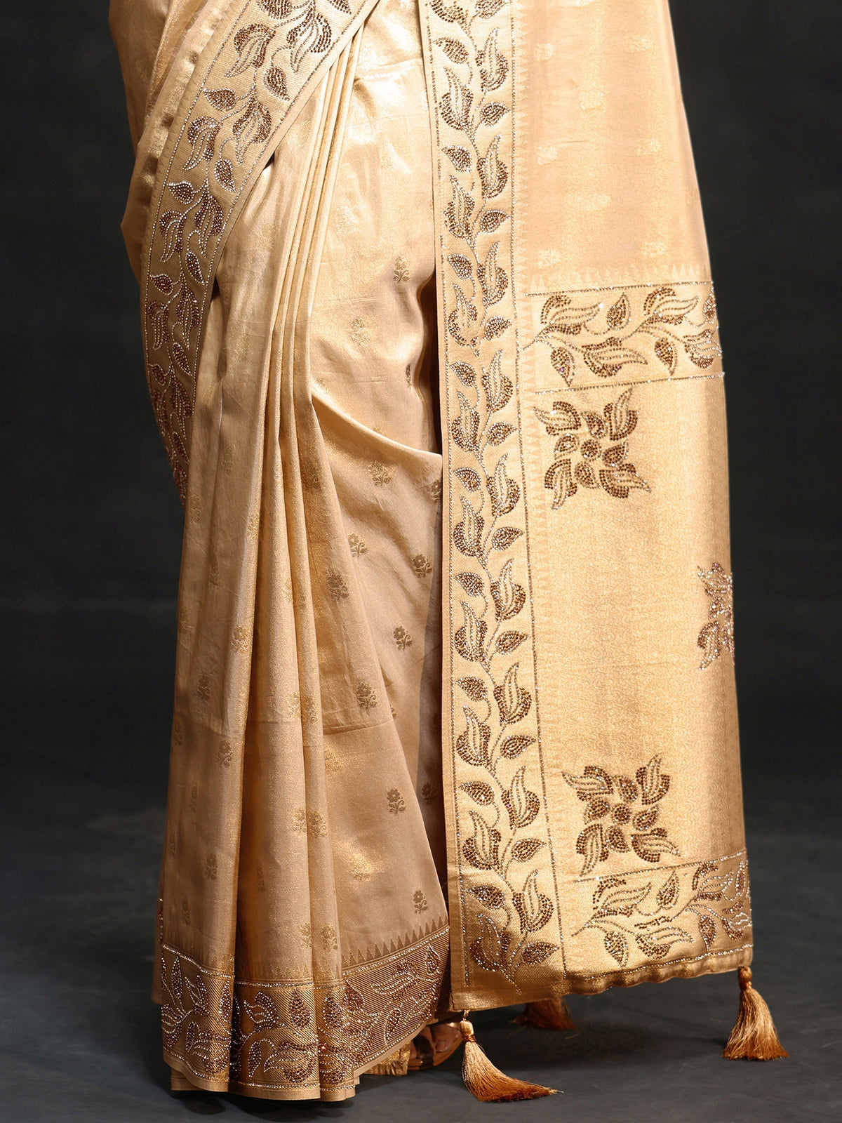 Anouk Art Gold Silk Blend Saree with Stone Embellished Border