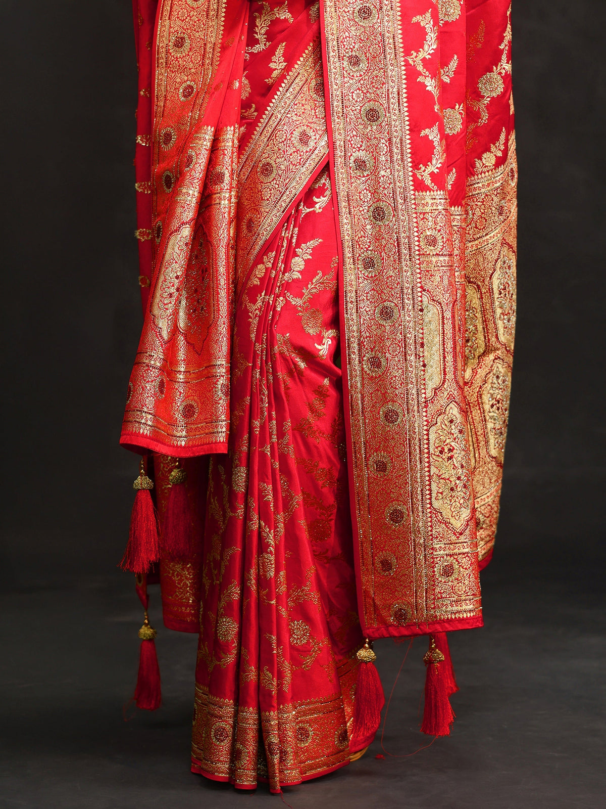 Anouk Art Vermillion Red Floral Design Banarasi Silk Blend Saree with Dupatta