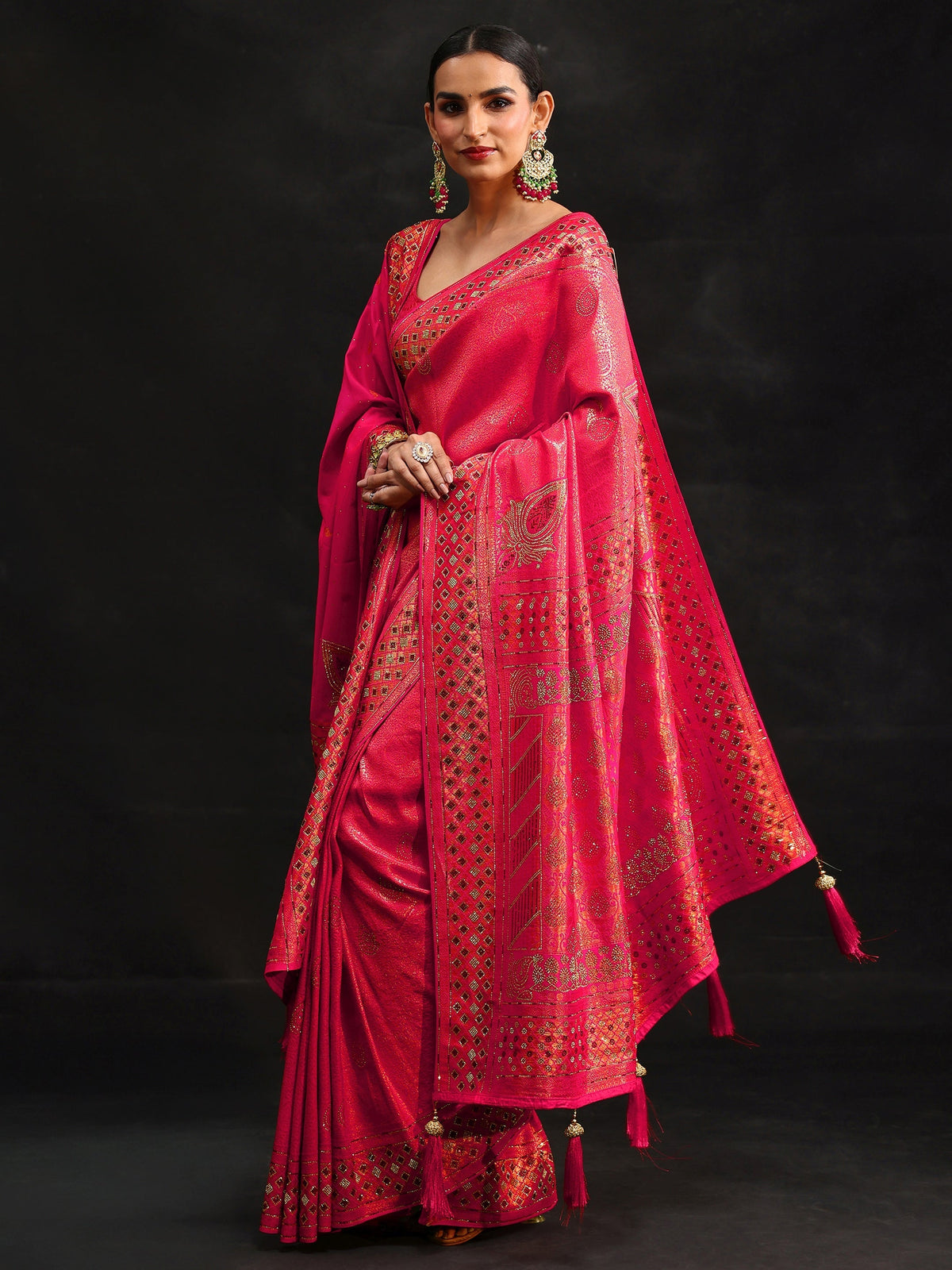 Anouk Art Pink Embellished Banarasi Silk Blend Saree with Dupatta