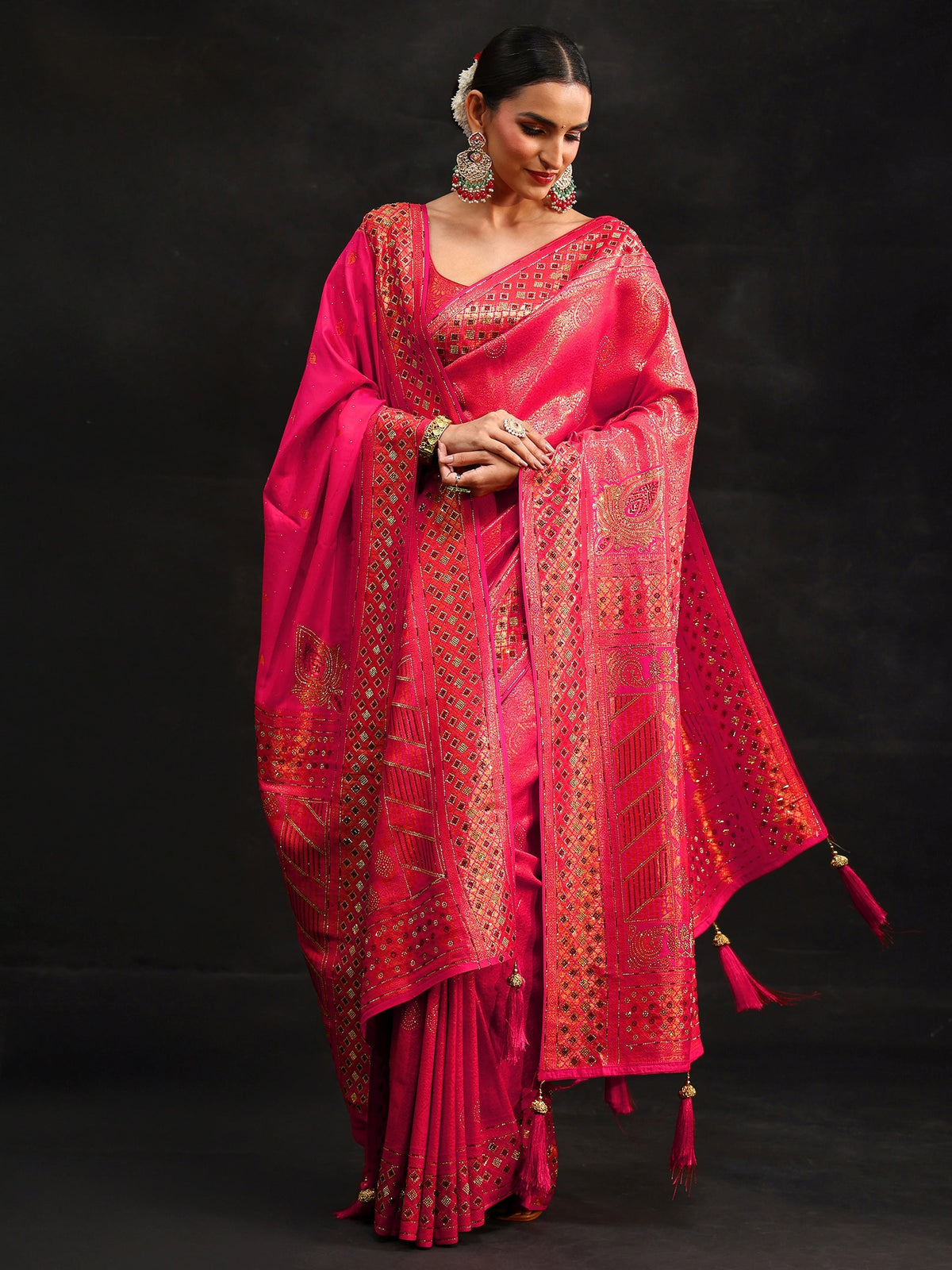 Anouk Art Pink Embellished Banarasi Silk Blend Saree with Dupatta