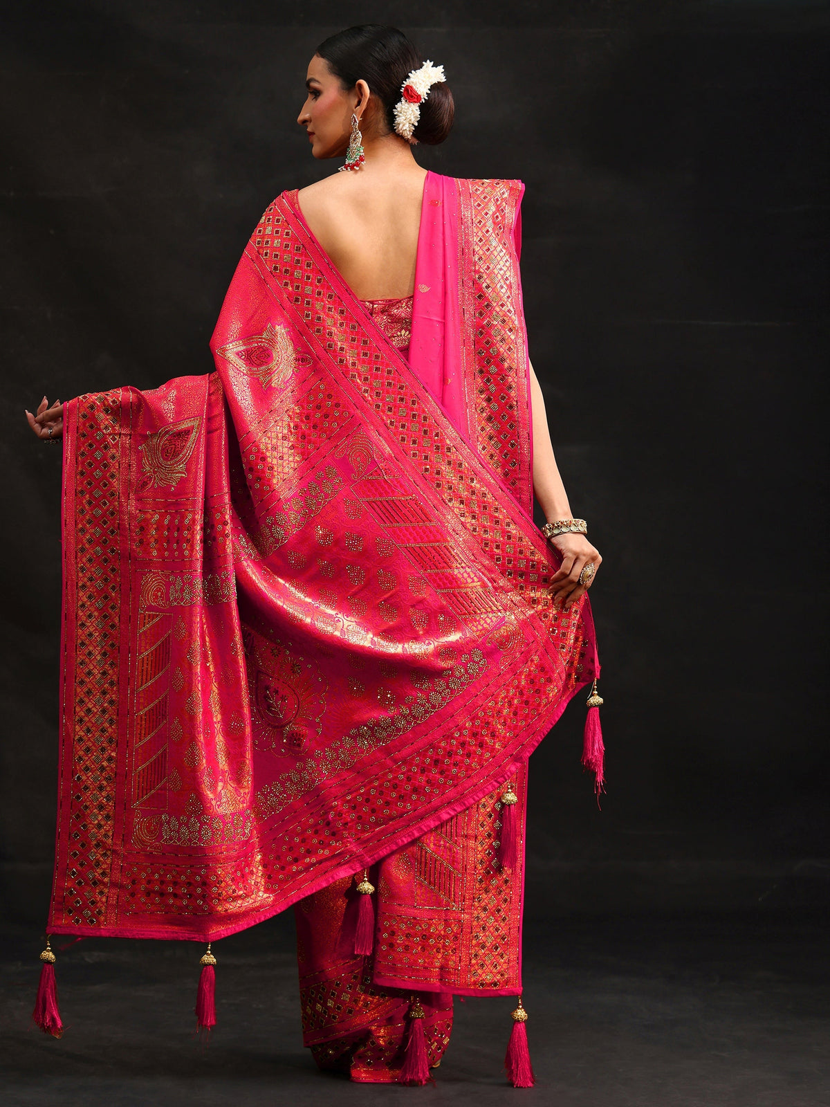 Anouk Art Pink Embellished Banarasi Silk Blend Saree with Dupatta