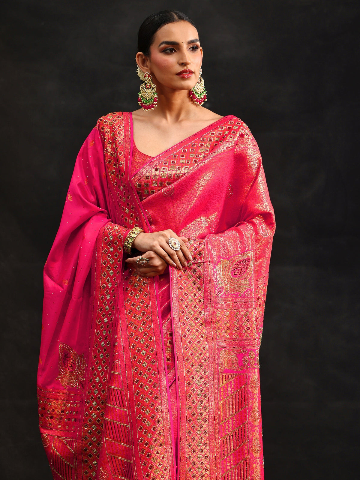 Anouk Art Pink Embellished Banarasi Silk Blend Saree with Dupatta