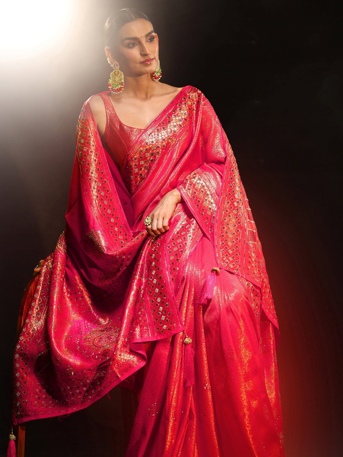 Anouk Art Pink Embellished Banarasi Silk Blend Saree with Dupatta