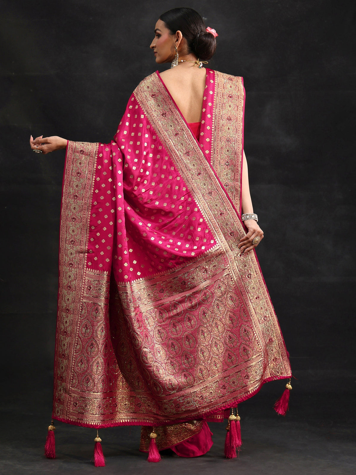 Anouk Art Rose Pink Embellished Banarasi Silk Blend Saree with Dupatta