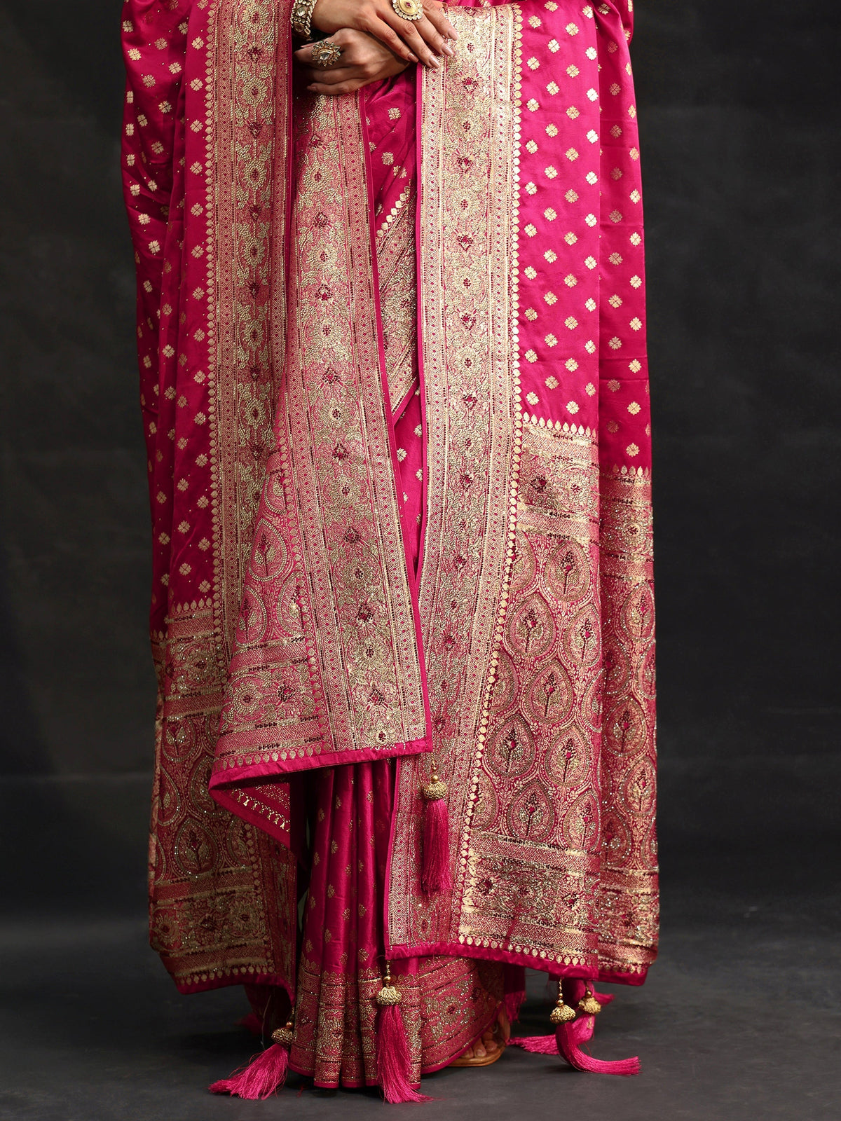 Anouk Art Rose Pink Embellished Banarasi Silk Blend Saree with Dupatta