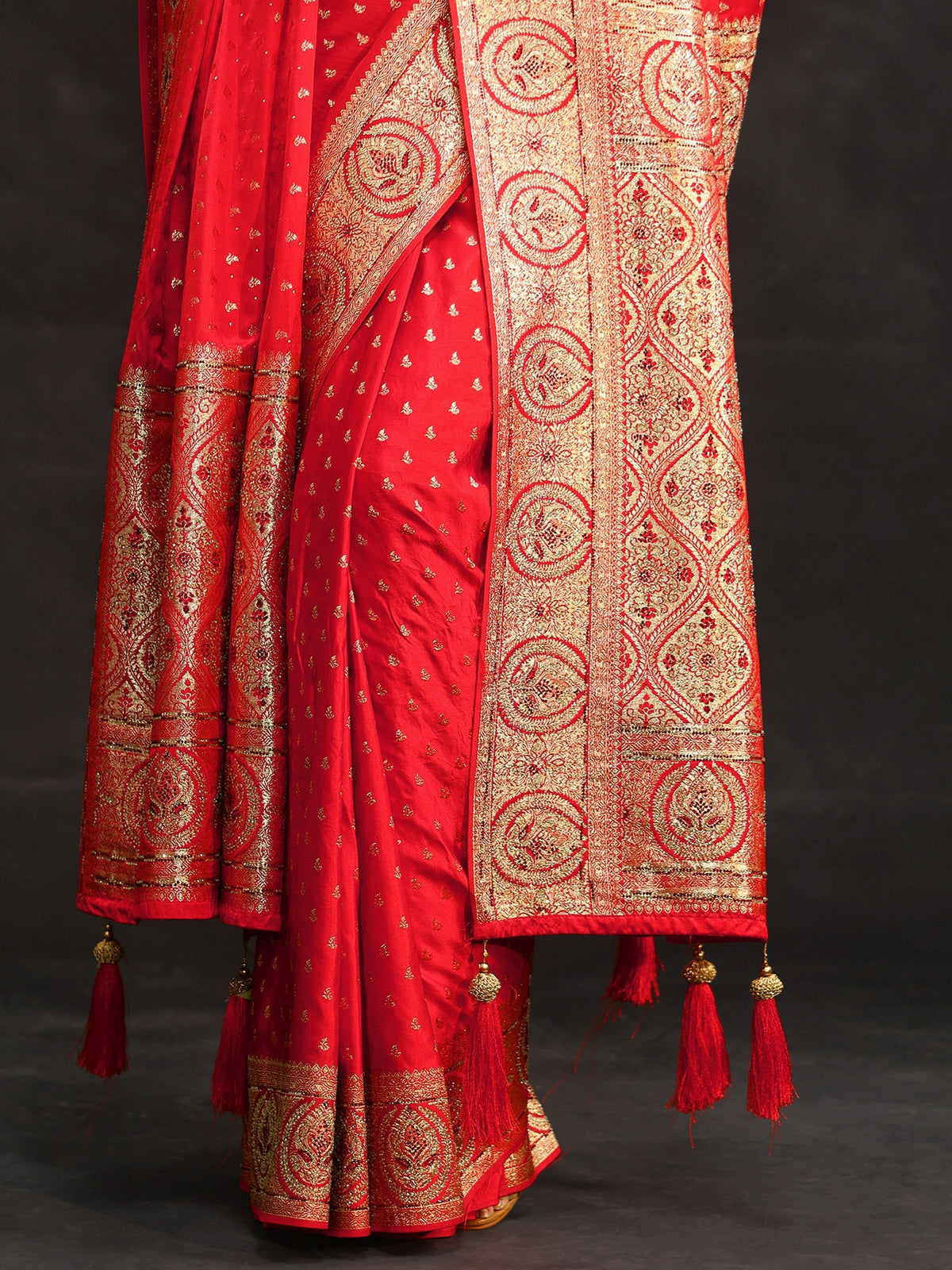 Anouk Art Vermilion Red Embellished Banarasi Silk Blend Saree with Dupatta