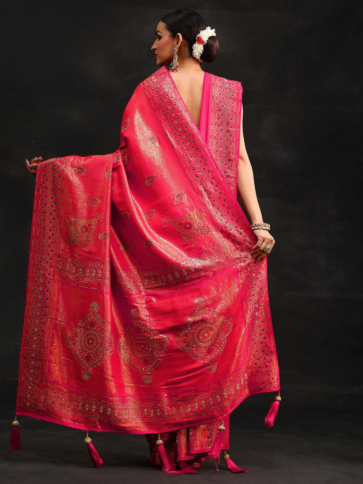 Anouk Art Rani Pink Embellished Banarasi Silk Blend Saree with Dupatta