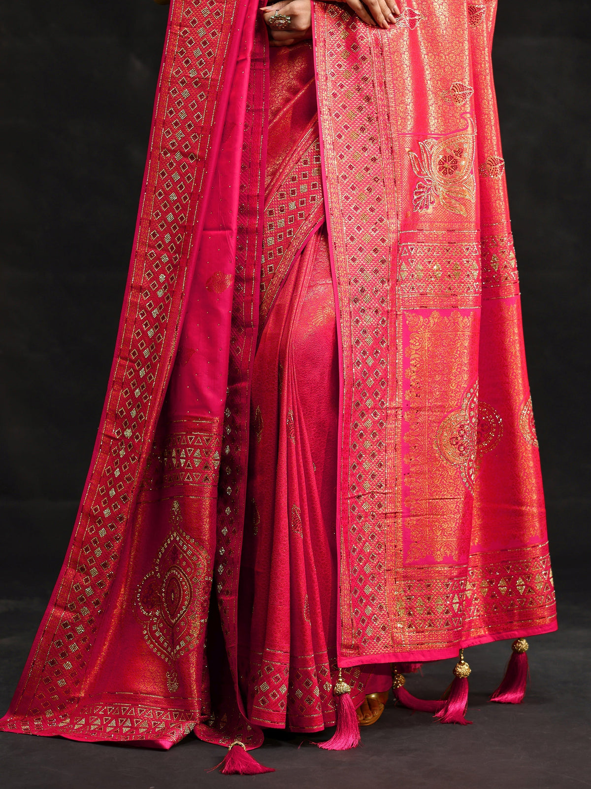 Anouk Art Rani Pink Embellished Banarasi Silk Blend Saree with Dupatta