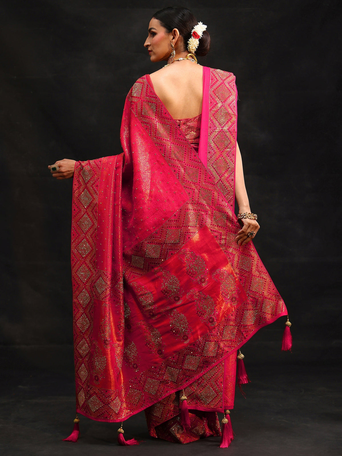 Anouk Art Hot Pink Embellished Banarasi Silk Blend Saree with Dupatta