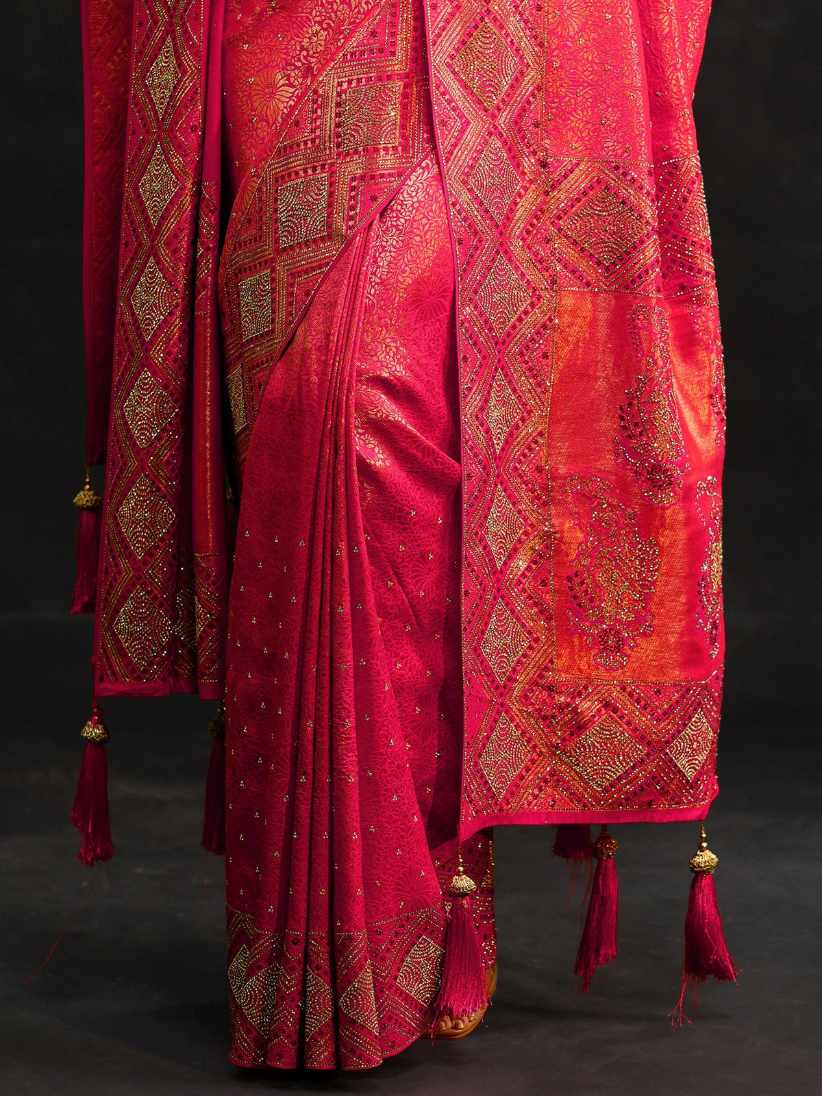 Anouk Art Hot Pink Embellished Banarasi Silk Blend Saree with Dupatta