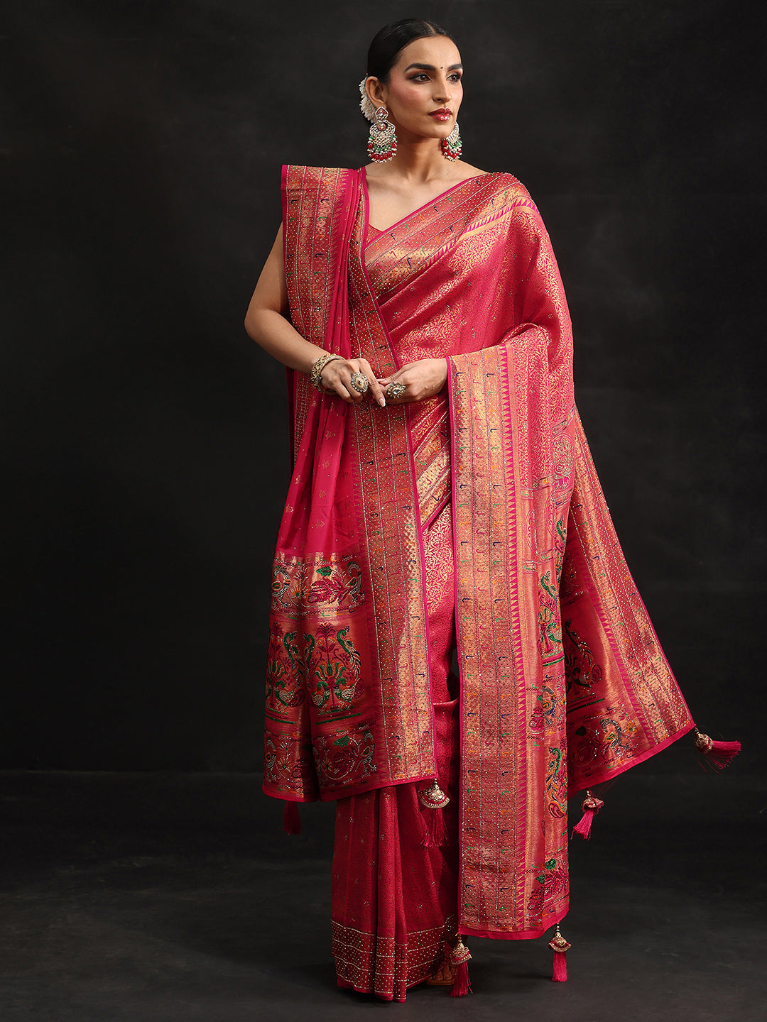 Anouk Art Pink Embellished Banarasi Silk Blend Saree with Dupatta