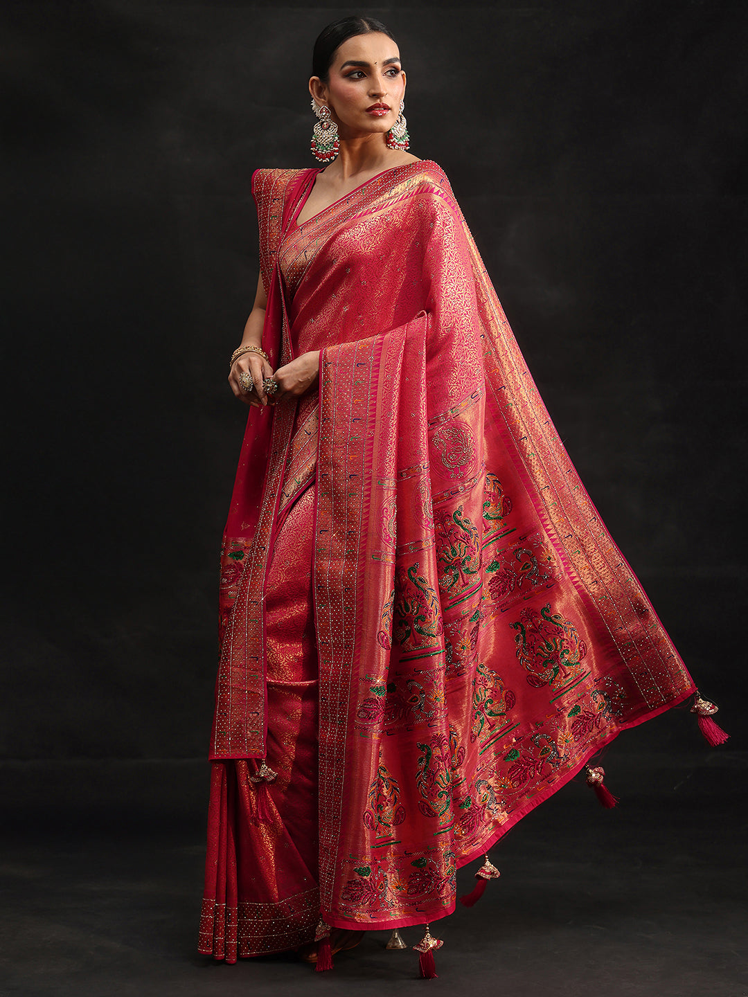 Anouk Art Pink Embellished Banarasi Silk Blend Saree with Dupatta