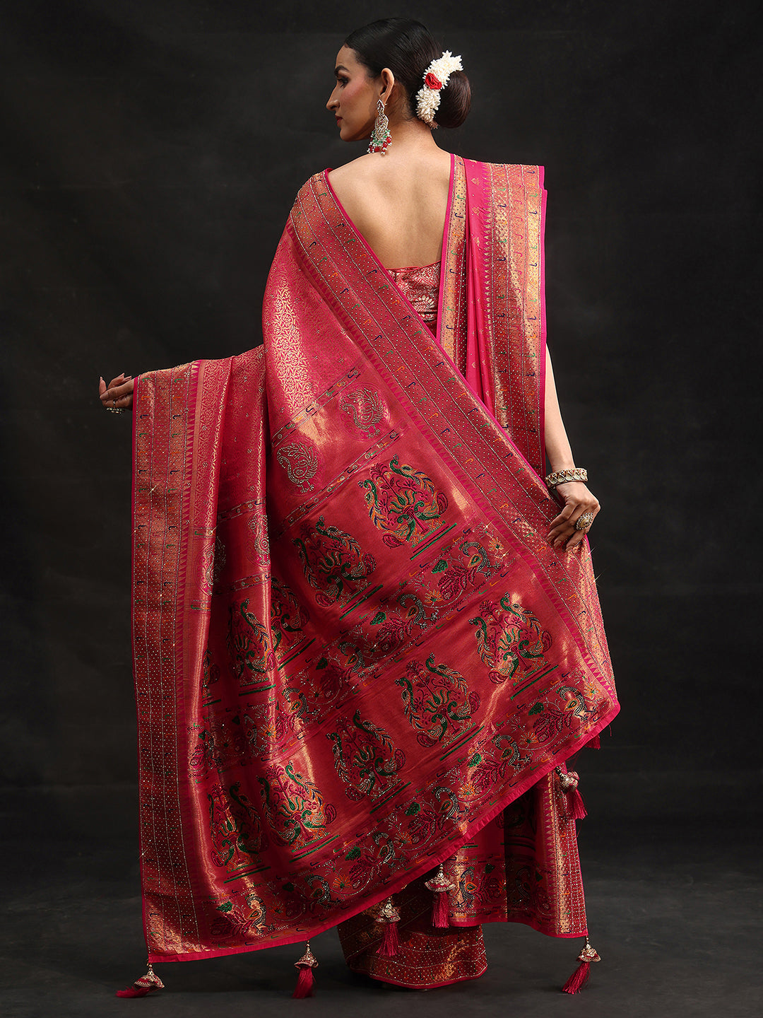 Anouk Art Pink Embellished Banarasi Silk Blend Saree with Dupatta