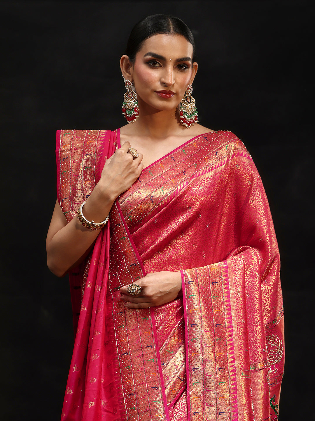Anouk Art Pink Embellished Banarasi Silk Blend Saree with Dupatta