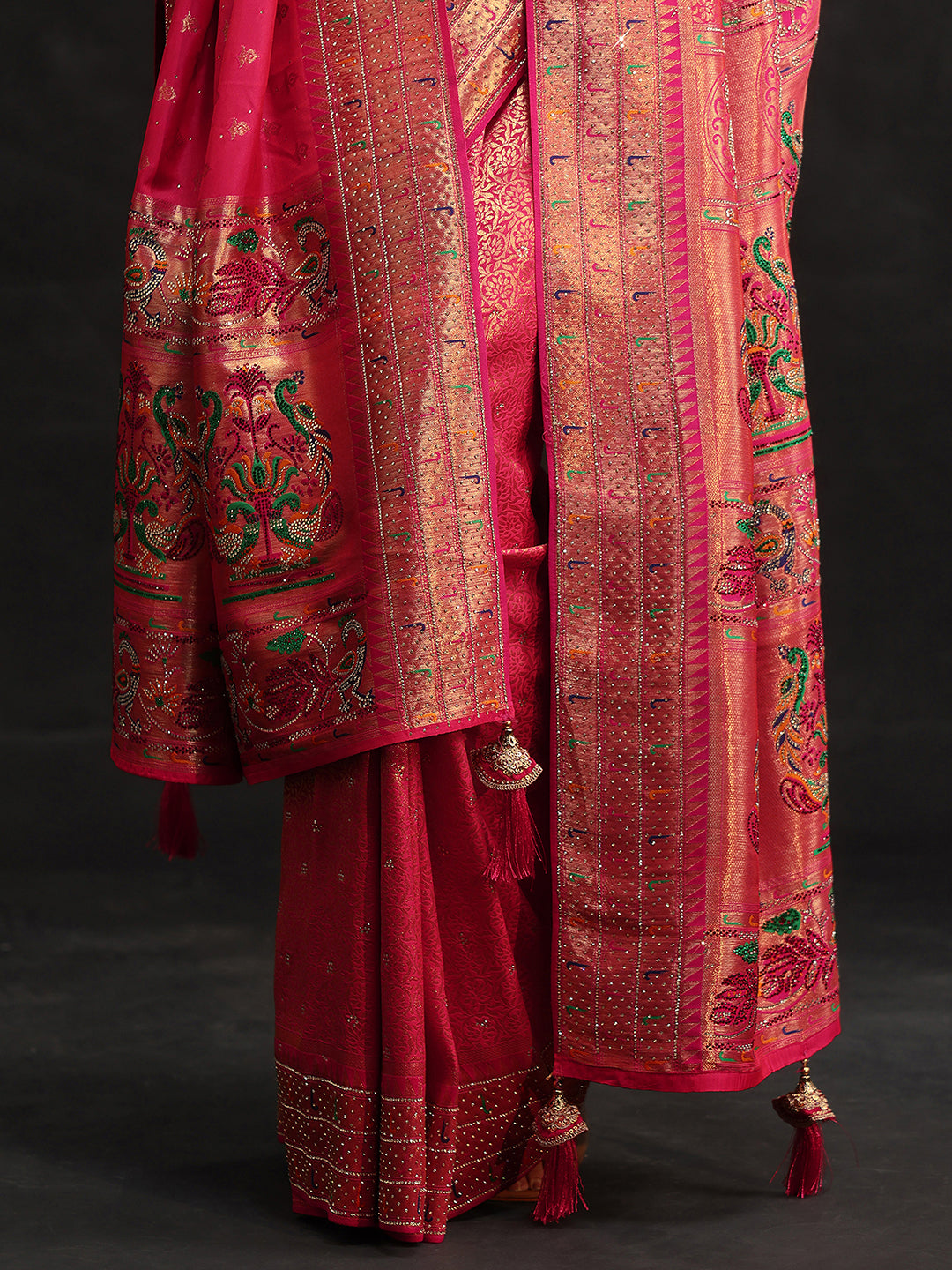 Anouk Art Pink Embellished Banarasi Silk Blend Saree with Dupatta