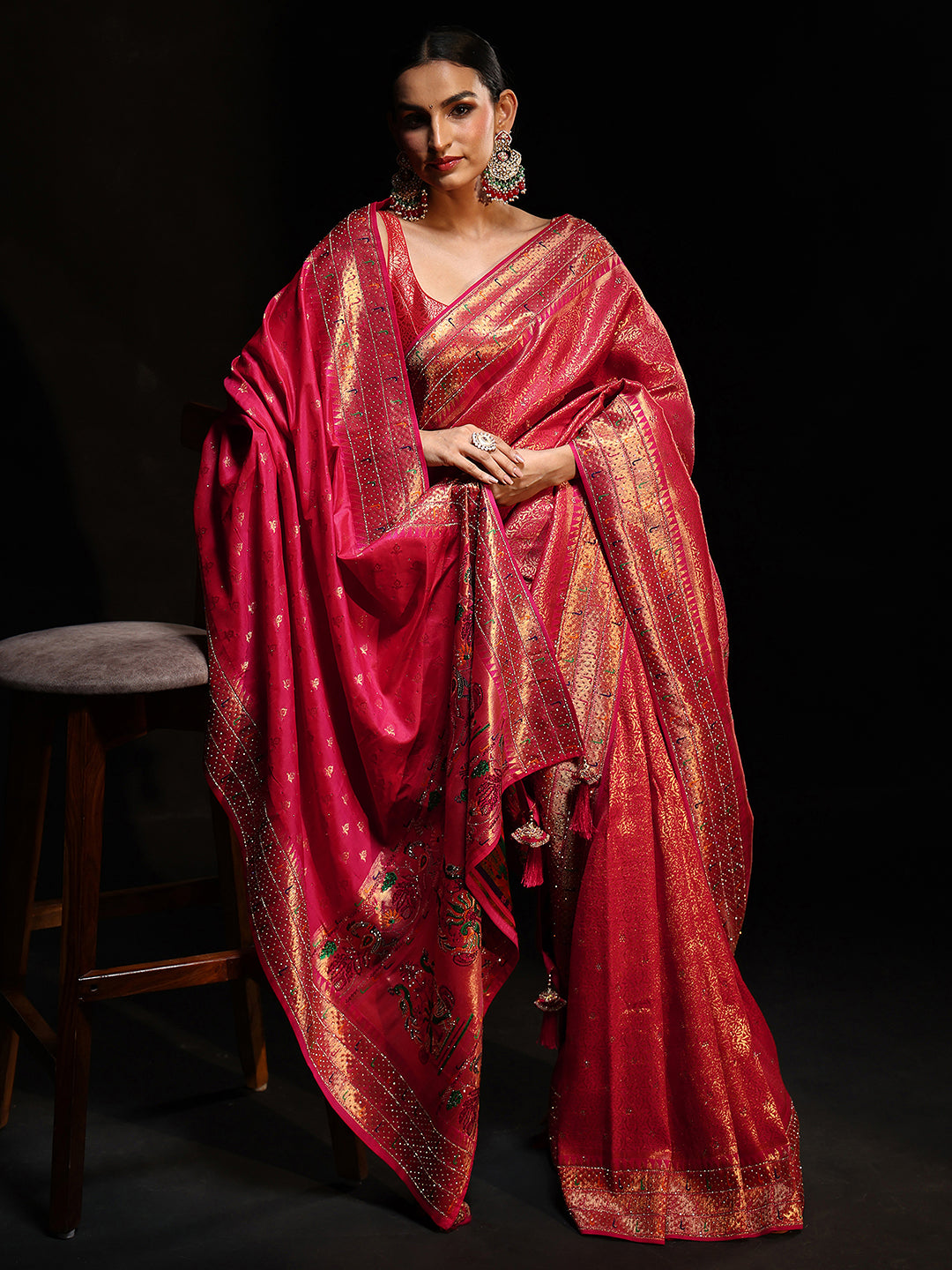 Anouk Art Pink Embellished Banarasi Silk Blend Saree with Dupatta
