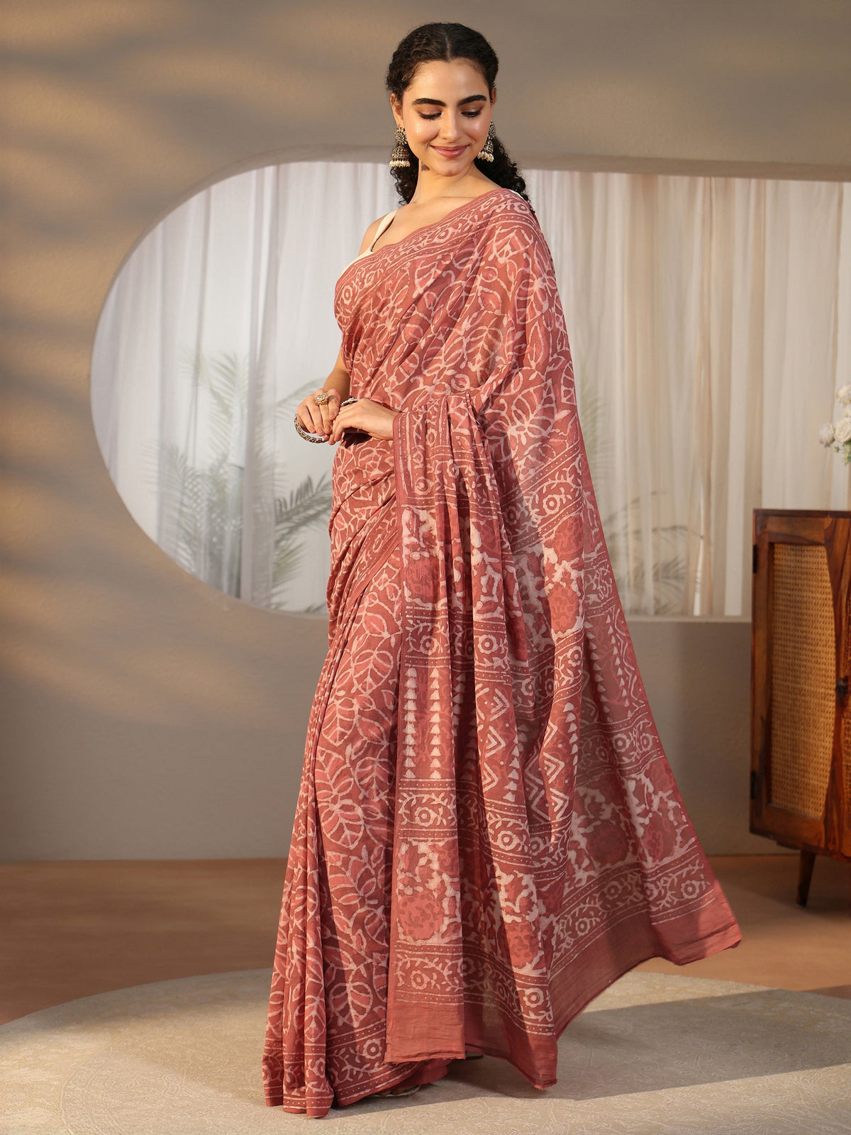 Anouk Dusty Pink Batik Printed Cotton Saree