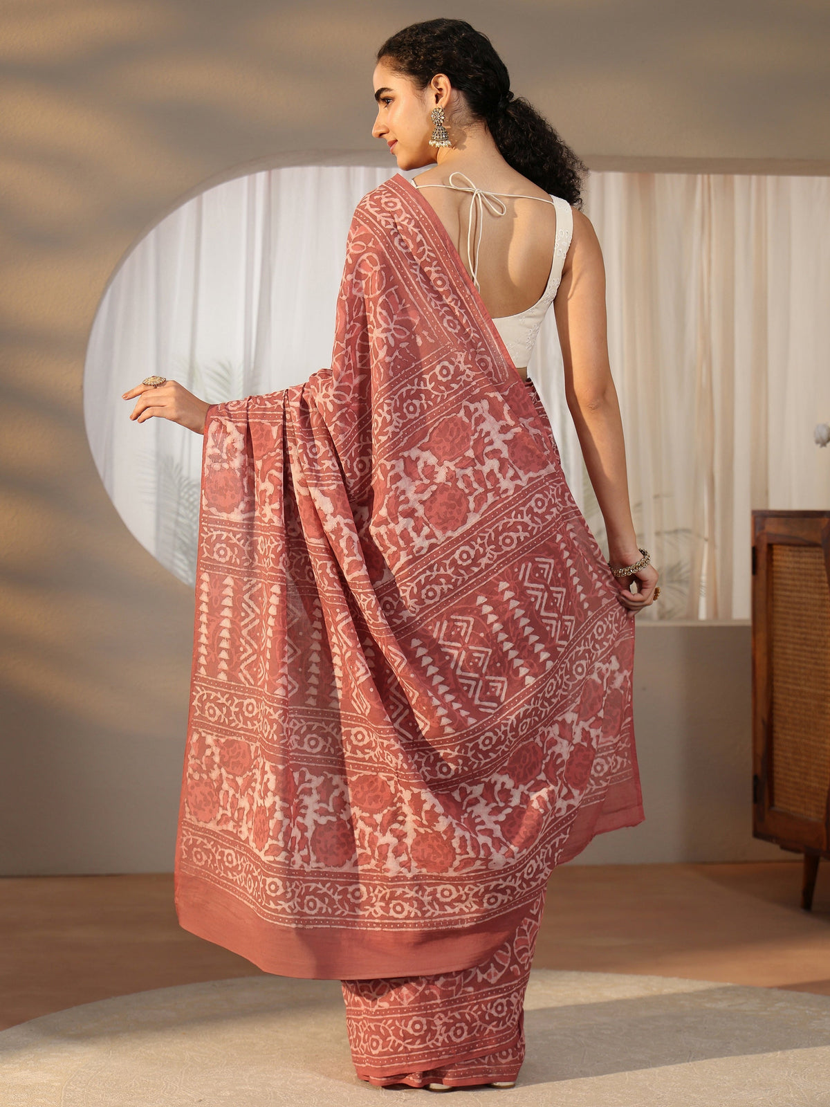 Anouk Dusty Pink Batik Printed Cotton Saree