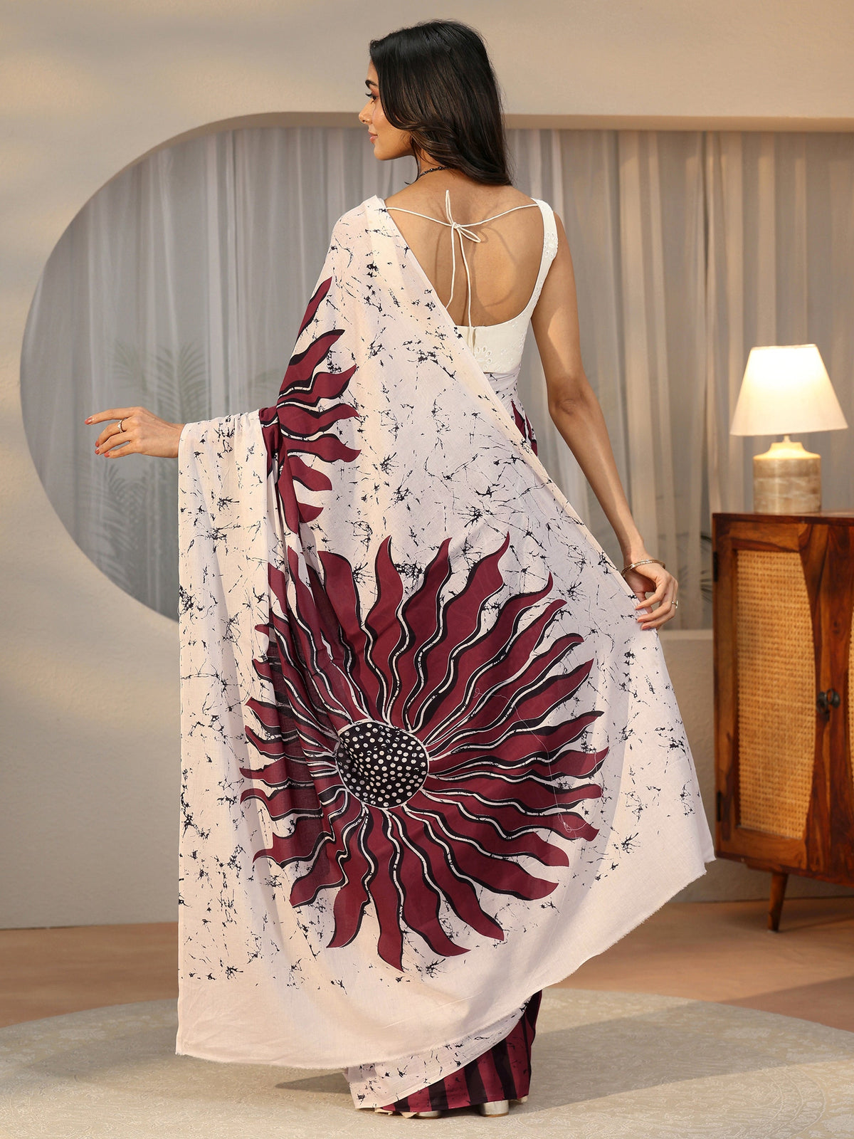 Anouk Wine Red Screen Printed Cotton Saree