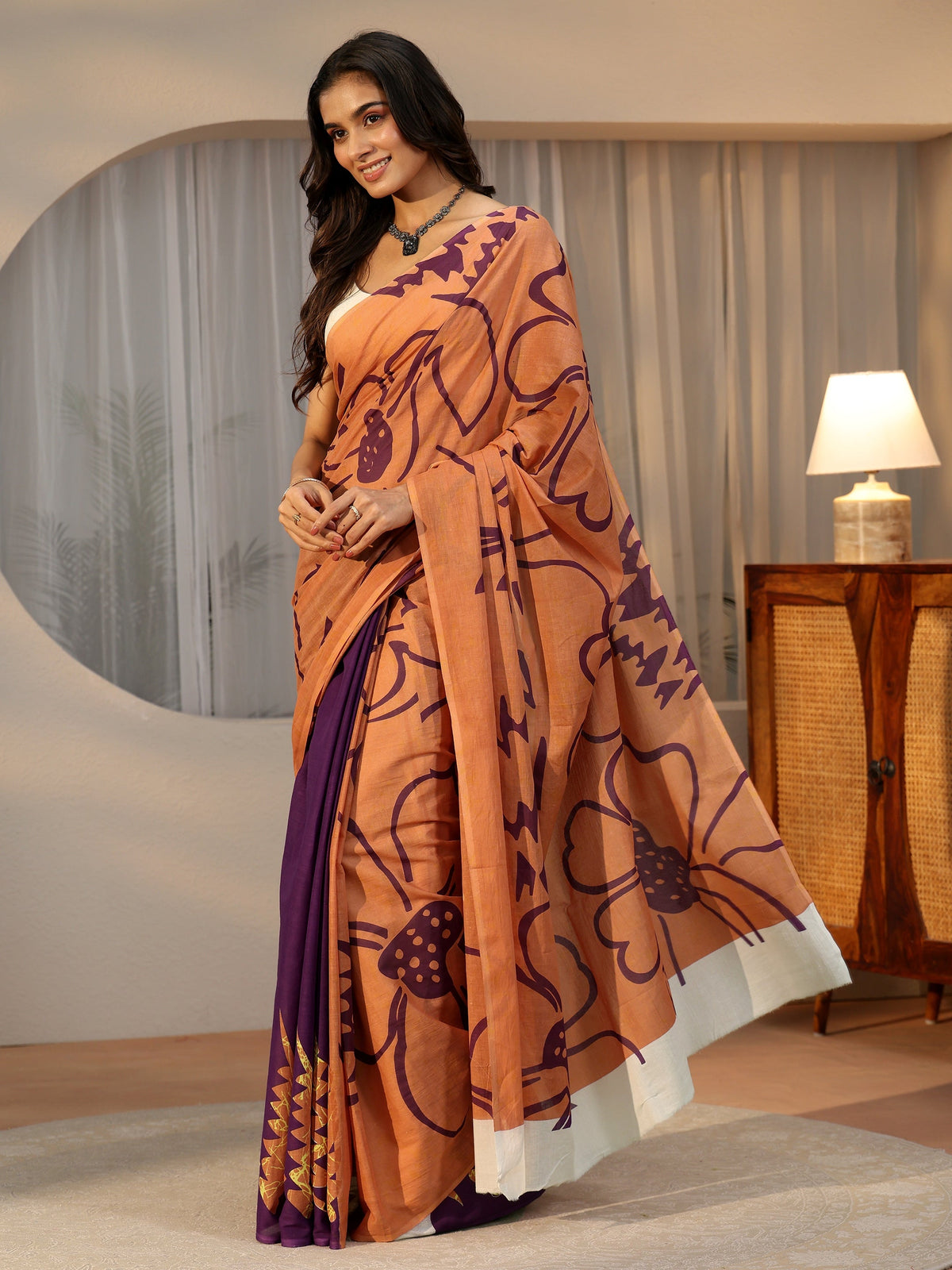 Anouk Brown Abstract Printed Cotton Saree